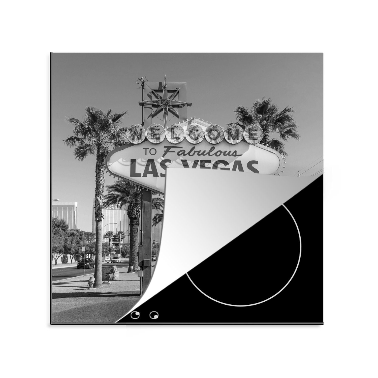 MuchoWow Herdblende-/Abdeckplatte Willkommensschild aus Las Vegas, Vinyl, (1 tlg), 78x78 cm, Ceranfeldabdeckung, Arbeitsplatte für küche
