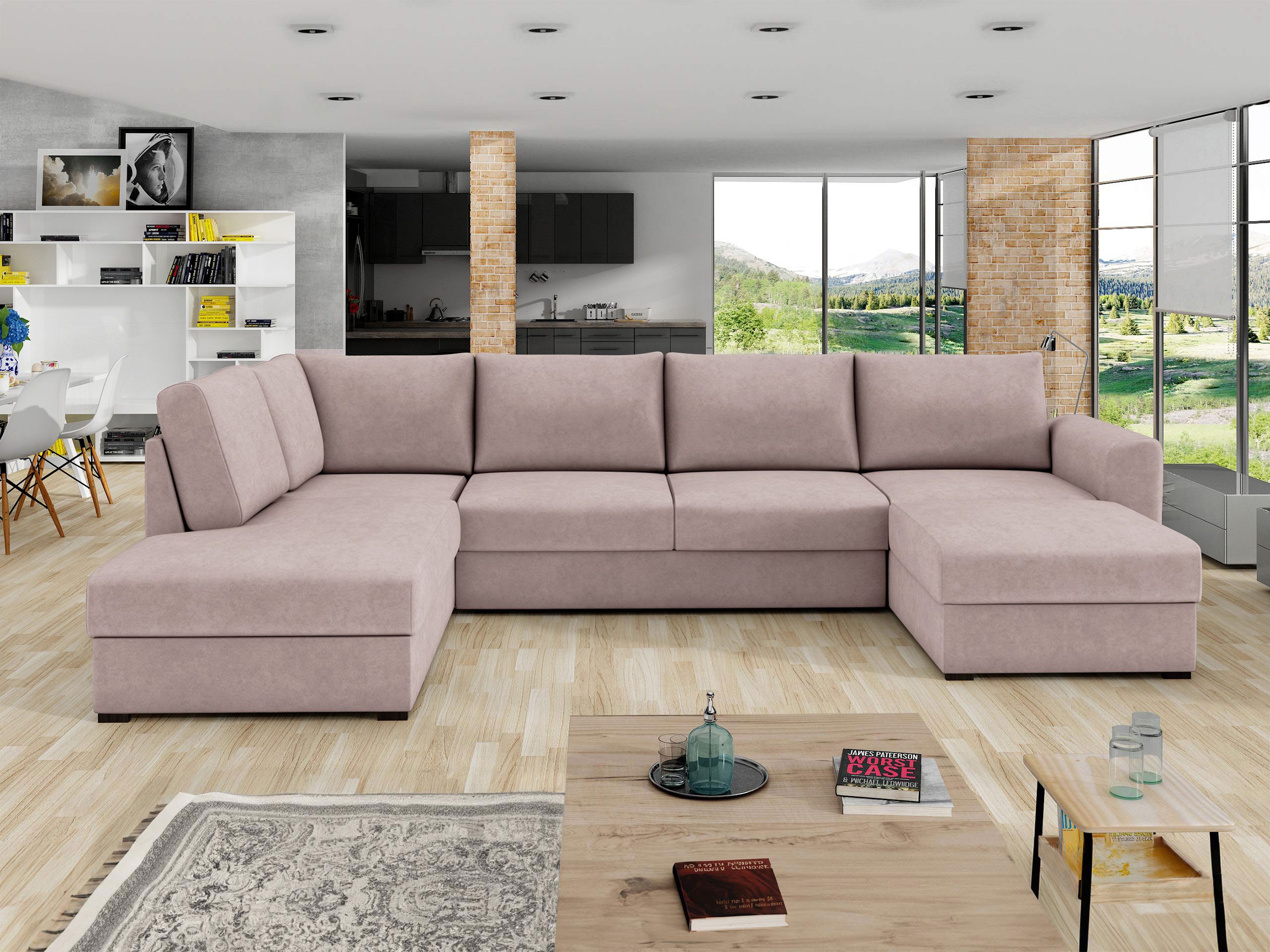 MIRJAN24 Wohnlandschaft Wilma Premium, mit zwei Bettkasten und Schlaffunktion, U-Form, 6 Kissen im Set mit Reißverschluss