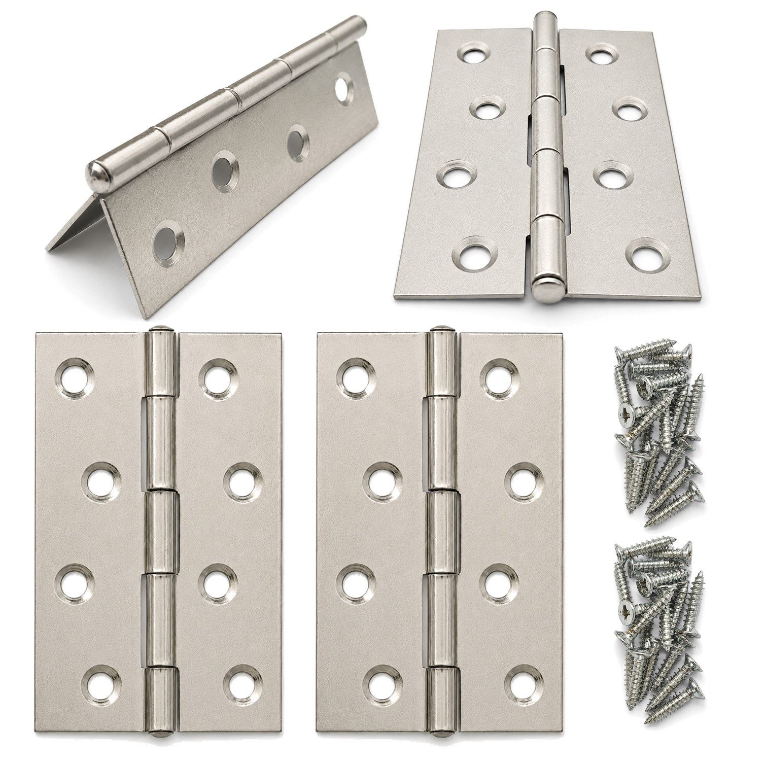 HOOZ Möbelbeschlag Scharniere Edelstahl 87x55mm 4er Set Möbelscharnier inkl. Schrauben (4 St., Set), Gerolltes Klappscharnier mit 315° Öffnungswinkel und 8 Senkbohrungen