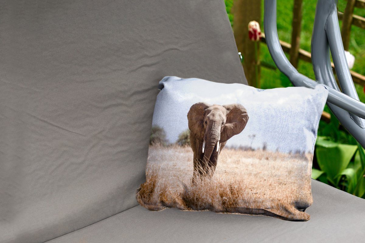 Dekokissen Tiere Outdoor-Dekorationskissen, - Porträt, Dekokissenbezug, MuchoWow Polyester, - - Elefant Kissenhülle Natur