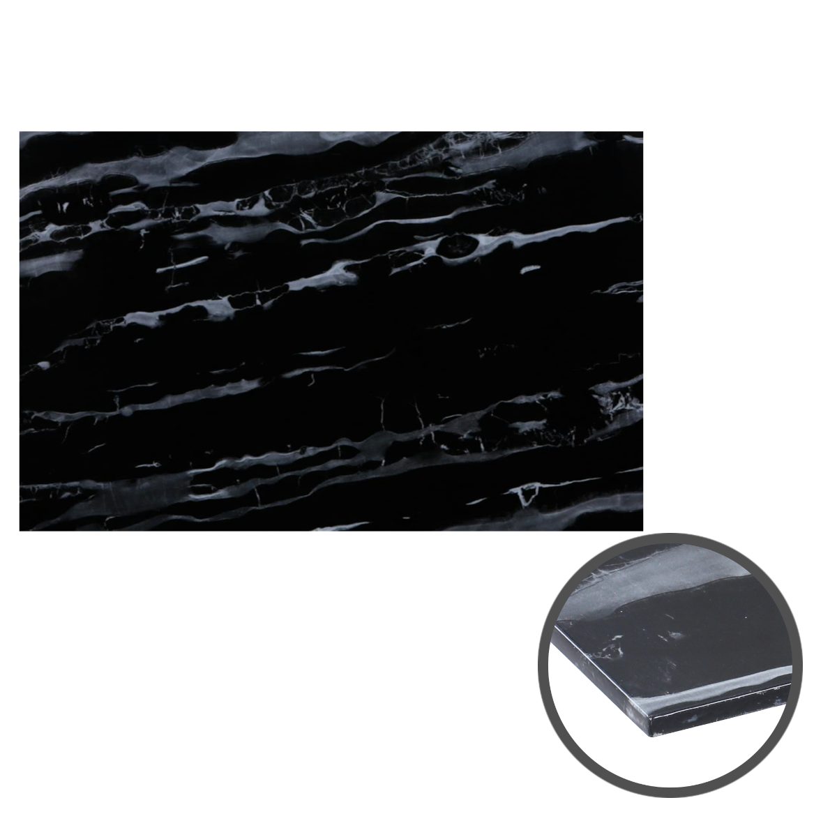 rechteckig Facettenschliff Marmoroptik HOOZ - 100x60x0,6 schwarz, cm mit Tischplatte Glasplatte
