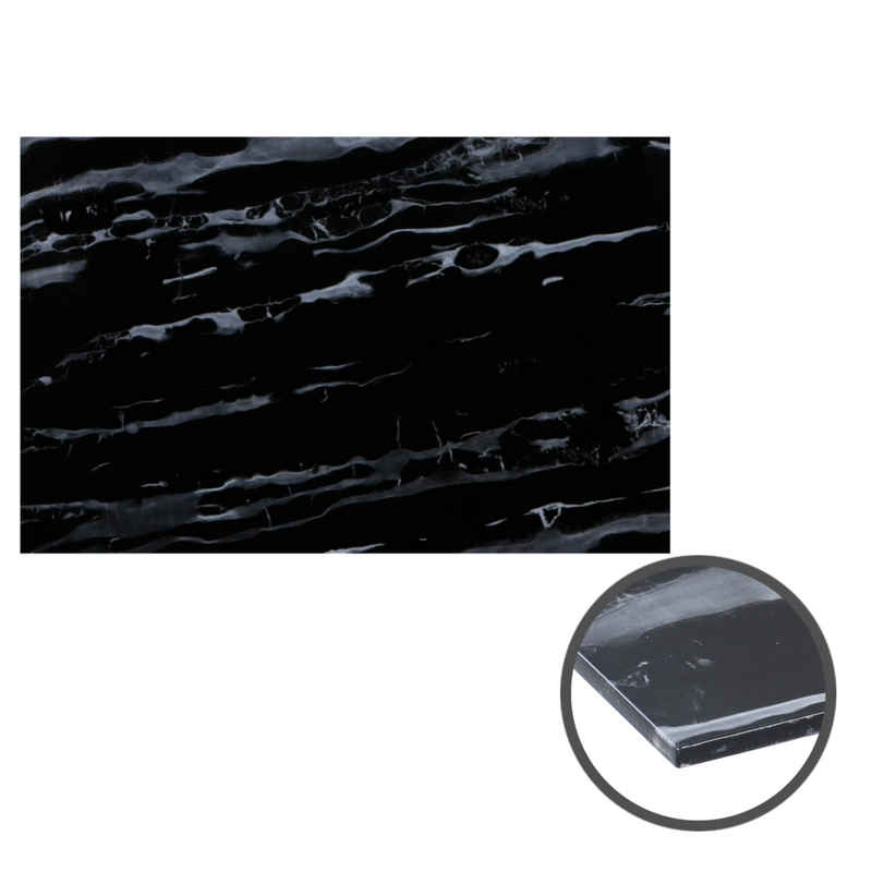 HOOZ Tischplatte aus Glas 100 x 60 x 0,6 cm oder als Funkenschutzplatte für den Kamin (Marmorschwarz, 1 St., ESG-Sicherheitsglas), mit hochwertigem Facettenschliff