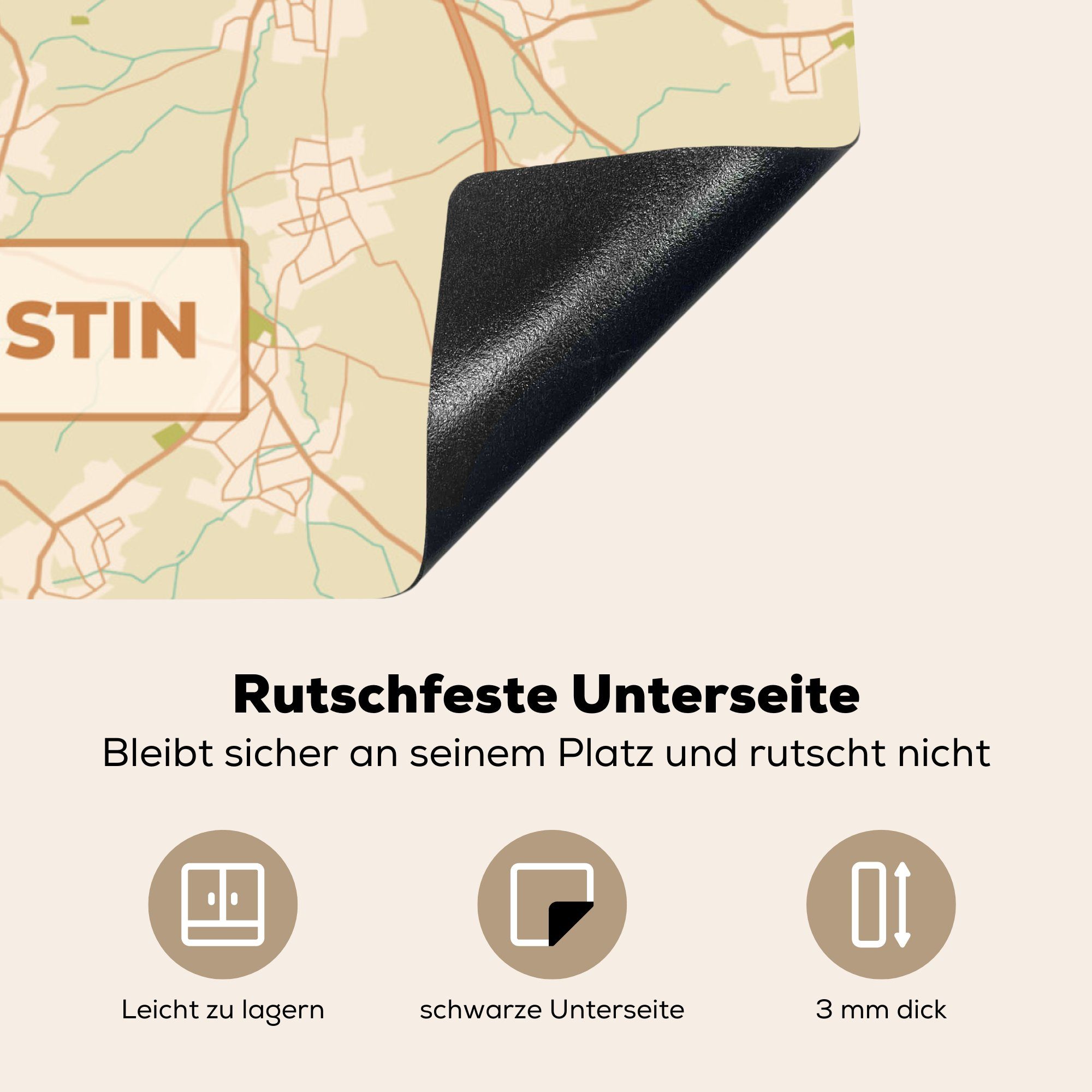 tlg), für (1 - - Vinyl, MuchoWow Arbeitsplatte Jahrgang küche - cm, Ceranfeldabdeckung, Sankt Karte Stadtplan, Herdblende-/Abdeckplatte 78x78 Augustin