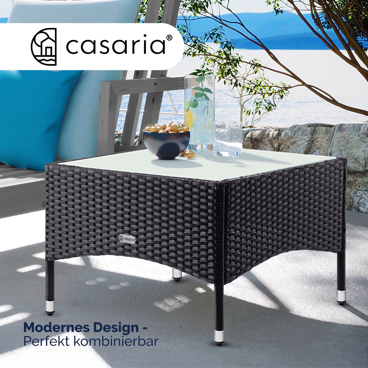 Casaria Beistelltisch, Polyrattan 58x58x42cm Höhenverstellbar 5mm günstig online kaufen