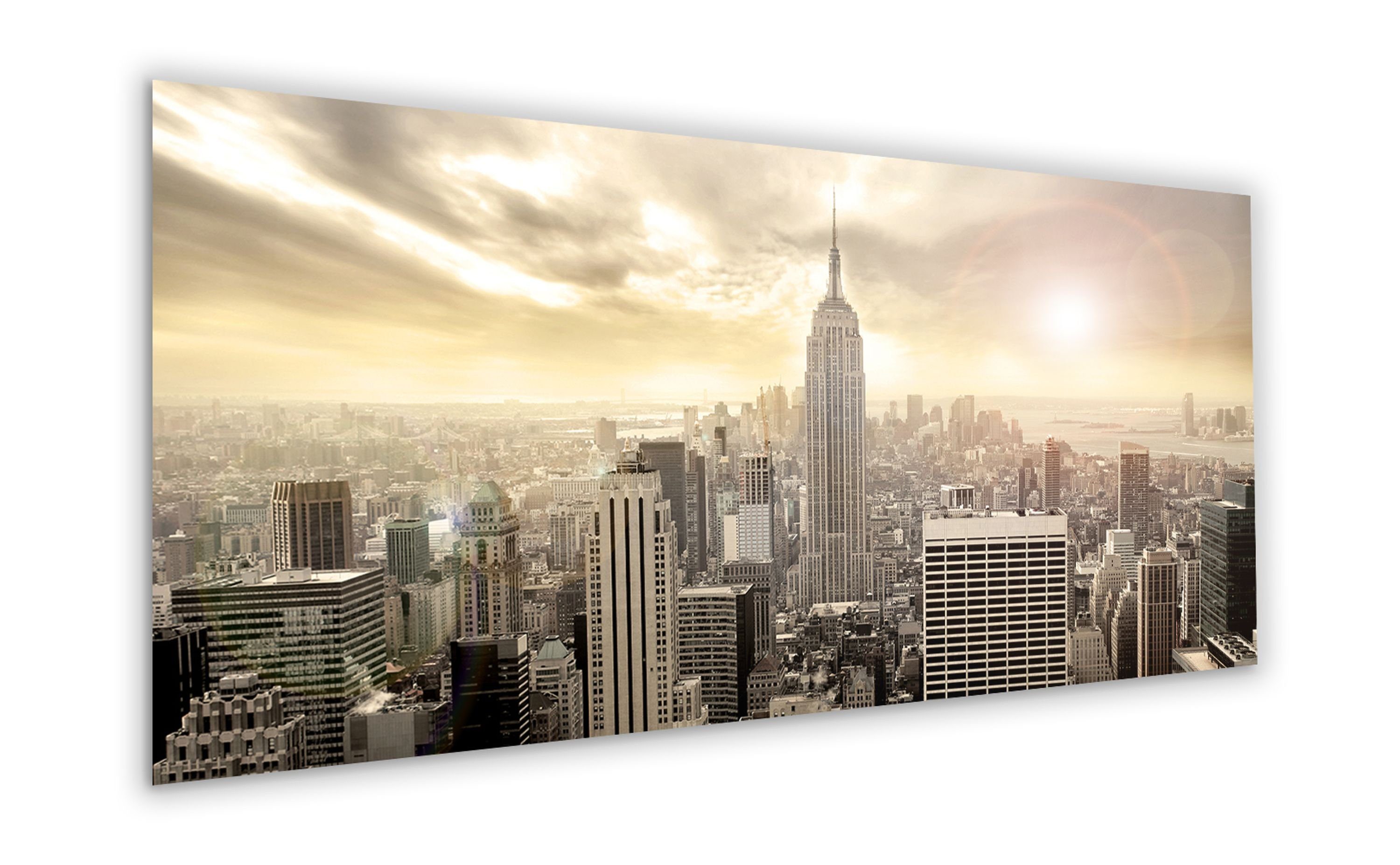 Glas Glasbild Sunset Skyline, 125x50 aus Städte: New Glasbild cm Wandbild NY Bild XXL York artissimo groß