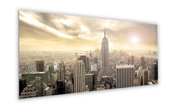 artissimo Glasbild Glasbild XXL 125x50 cm Bild aus Glas Wandbild groß New York Skyline, Städte: Sunset NY
