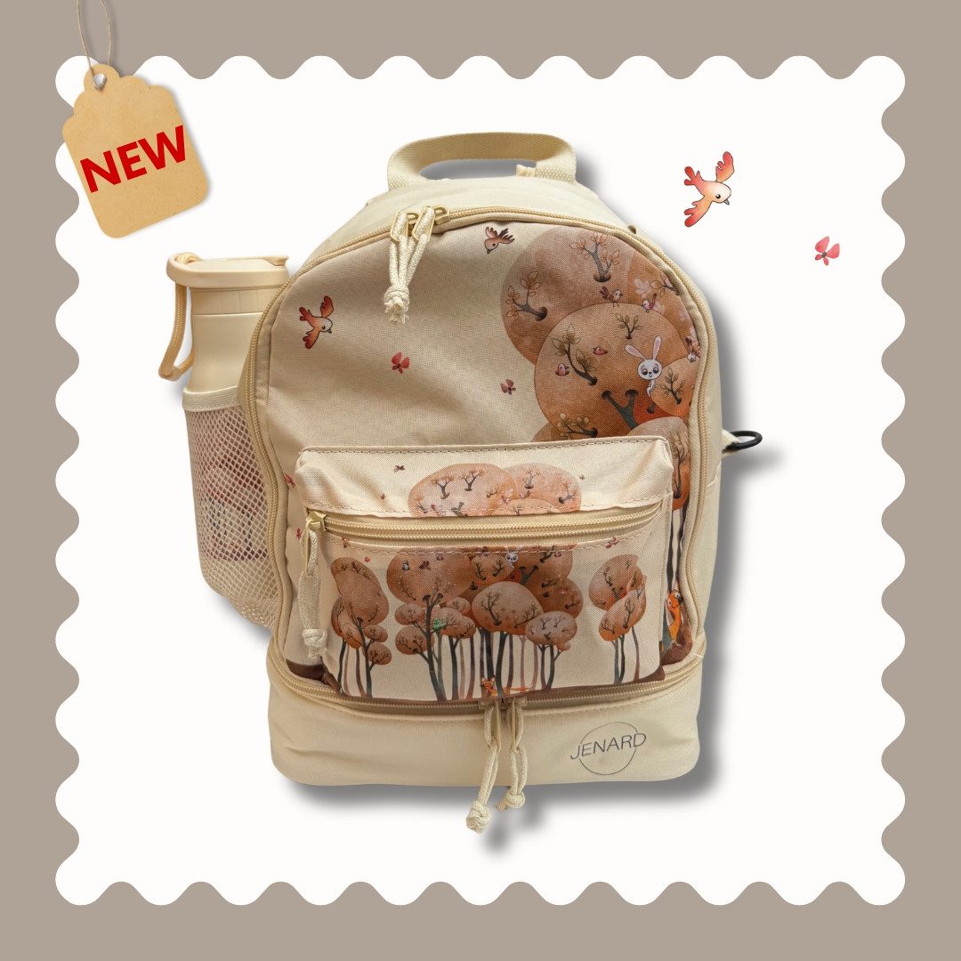 JENARD Kinderrucksack JENARD® Kinder 4er-Set Creme – Rucksack, Trinkflasche, 2 Brotdosen