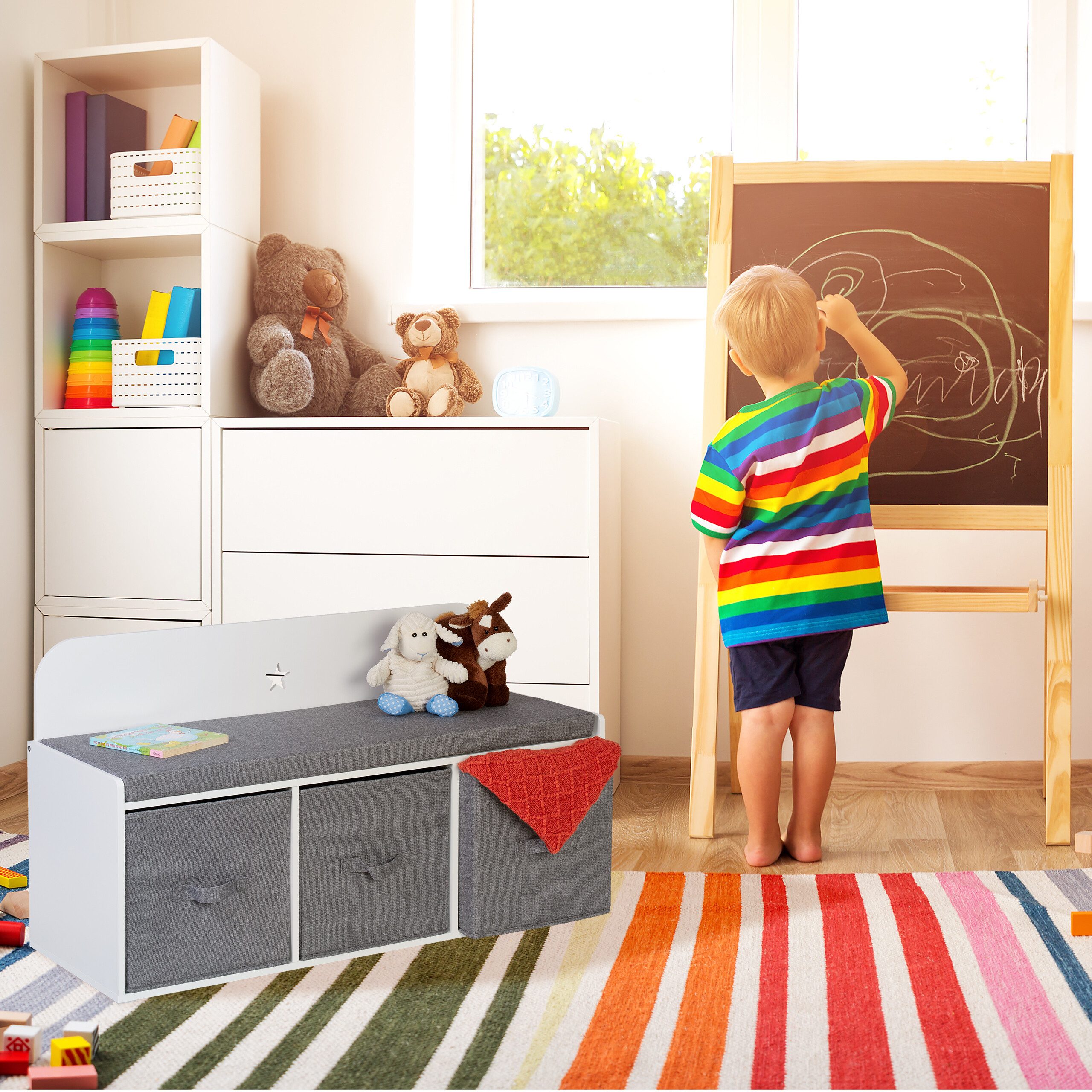 relaxdays Sitzbank Kinderbank mit Stauraum