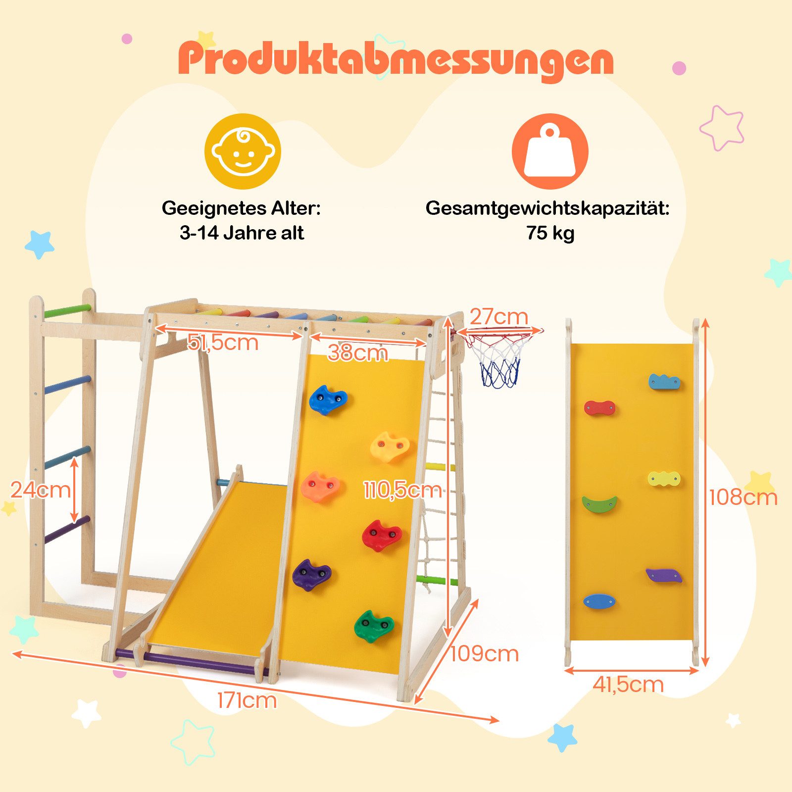 COSTWAY Klettergerüst, 6-in-1 Indoor Spielplatz mit Rutsche, Kletterwand
