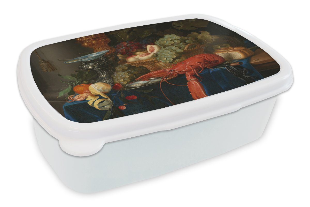 MuchoWow Lunchbox Stilleben mit einem goldenen Kelch - Gemälde - Alte Meister, Kunststoff, (2-tlg), Brotbox für Kinder und Erwachsene, Brotdose, für Jungs und Mädchen weiß