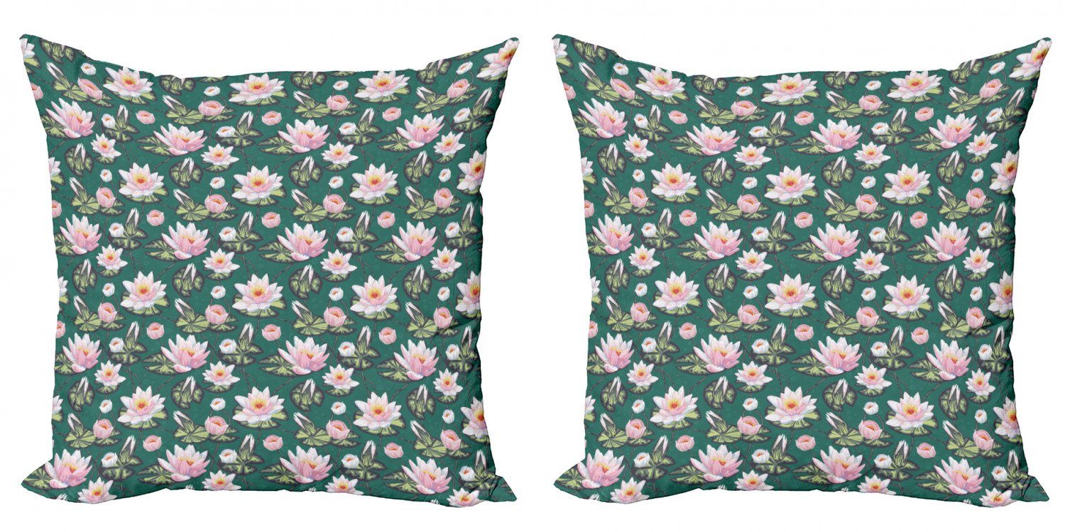 Kissenbezüge Modern Accent Doppelseitiger Digitaldruck, Abakuhaus (2 Stück), Asian Blätter Blütenblätter auf dem Wasser