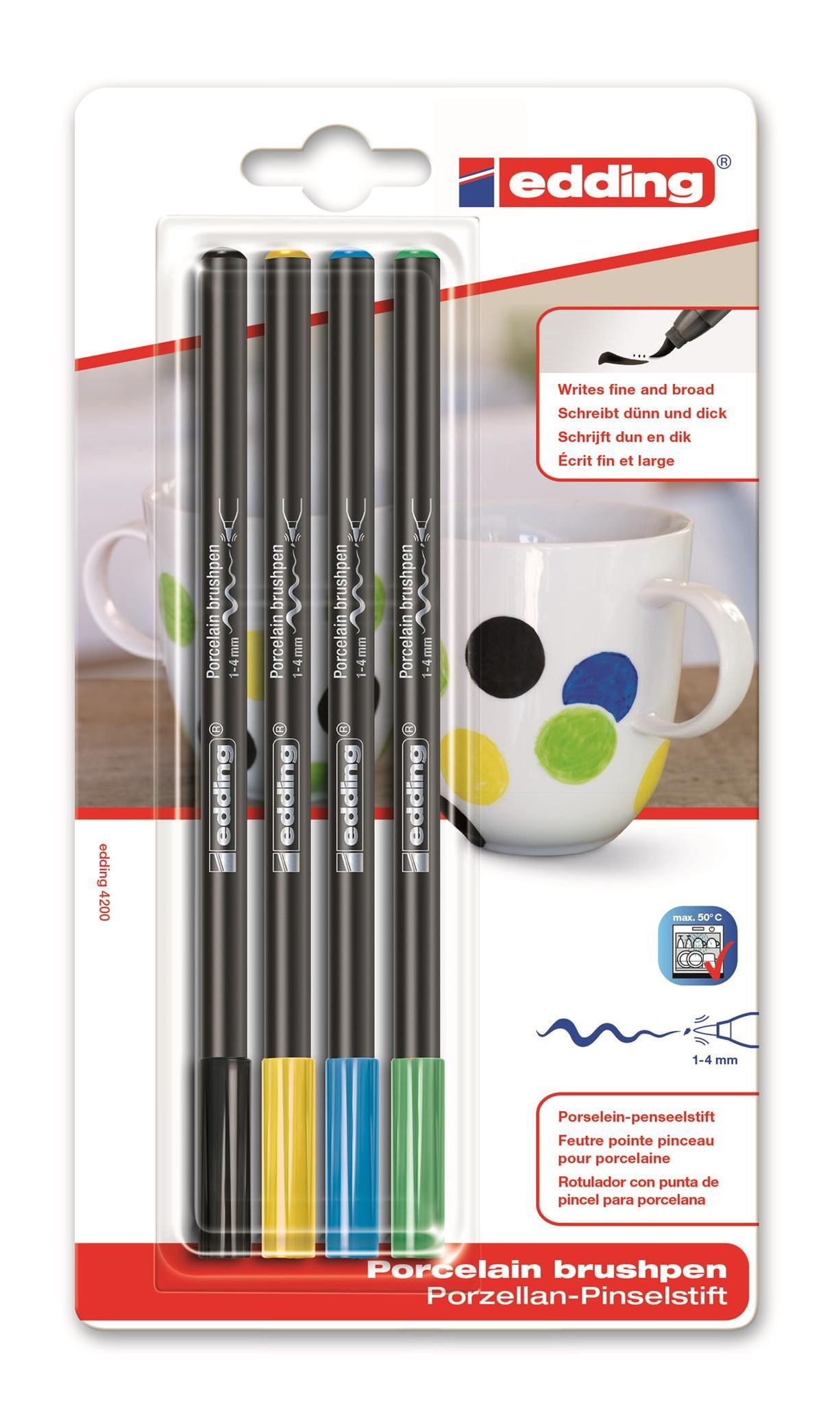 edding Malstift Edding Porzellanpinselstift 4200 4er-Blister sortiert kühl