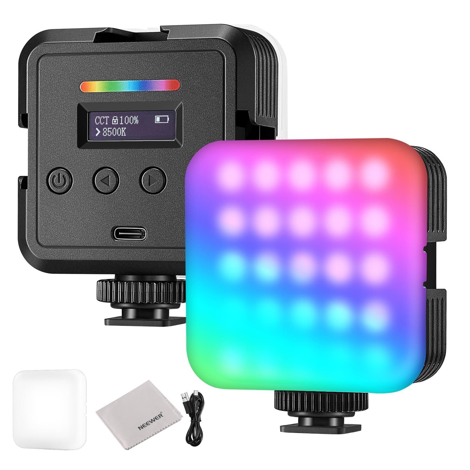 Neewer Videoleuchte RGB61 Magnetisches RGB Videolicht CRI97+ 2500-8500K, 2000mAh, mit wiederaufadbarerBatterie