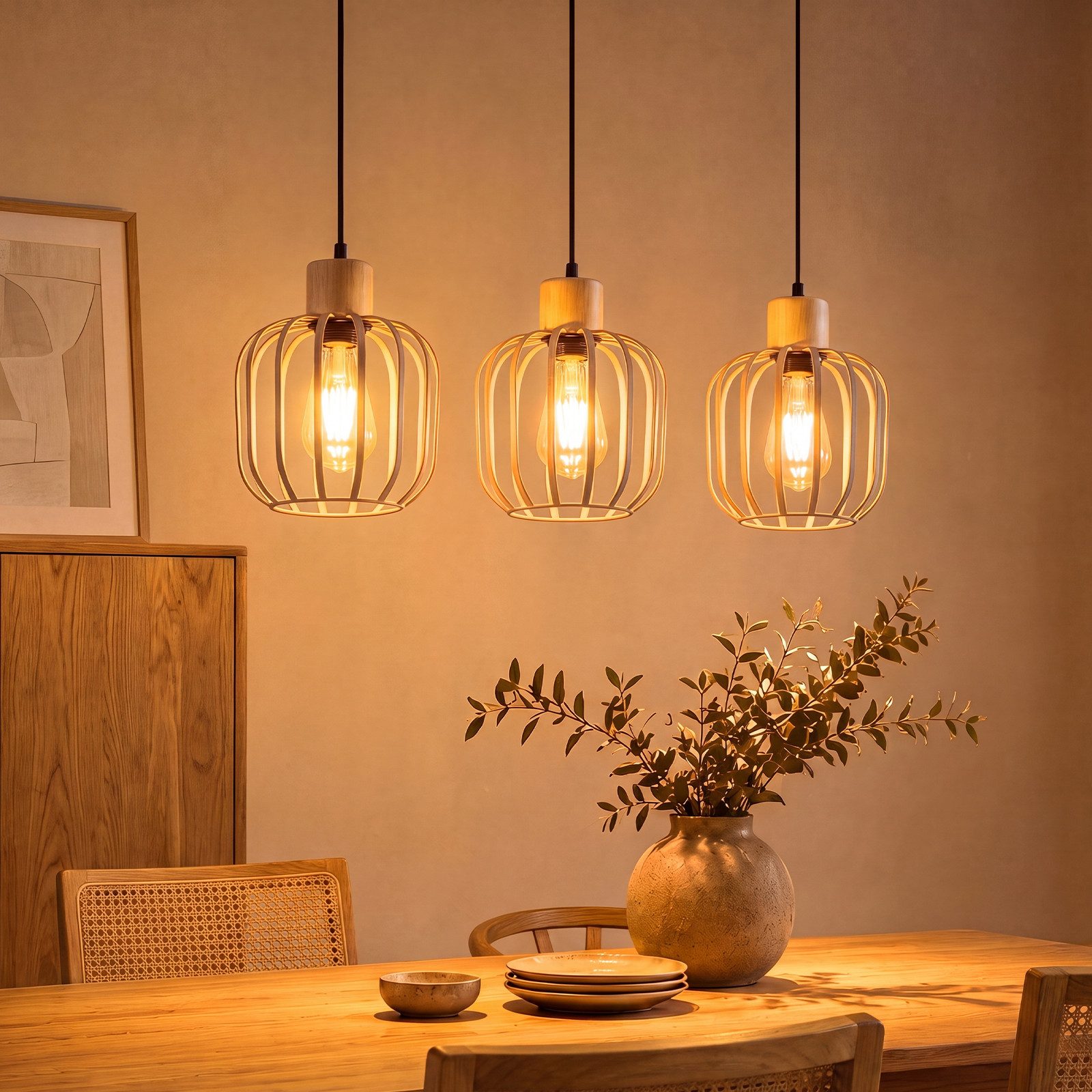 Nettlife Pendelleuchte Weiß/grau 1/3flammig Holz moderne Hängelampe E27 Fassung, ohne Leuchtmittel, für Esstisch Wohnzimmer Küche Flur Kücheninsel