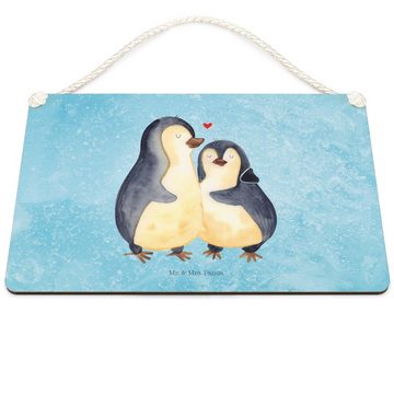 Mr. & Mrs. Panda Hinweisschild Pinguin umarmend - Eisblau - Geschenk, Jahrestag, Türschild, Verlobun, (1 St)
