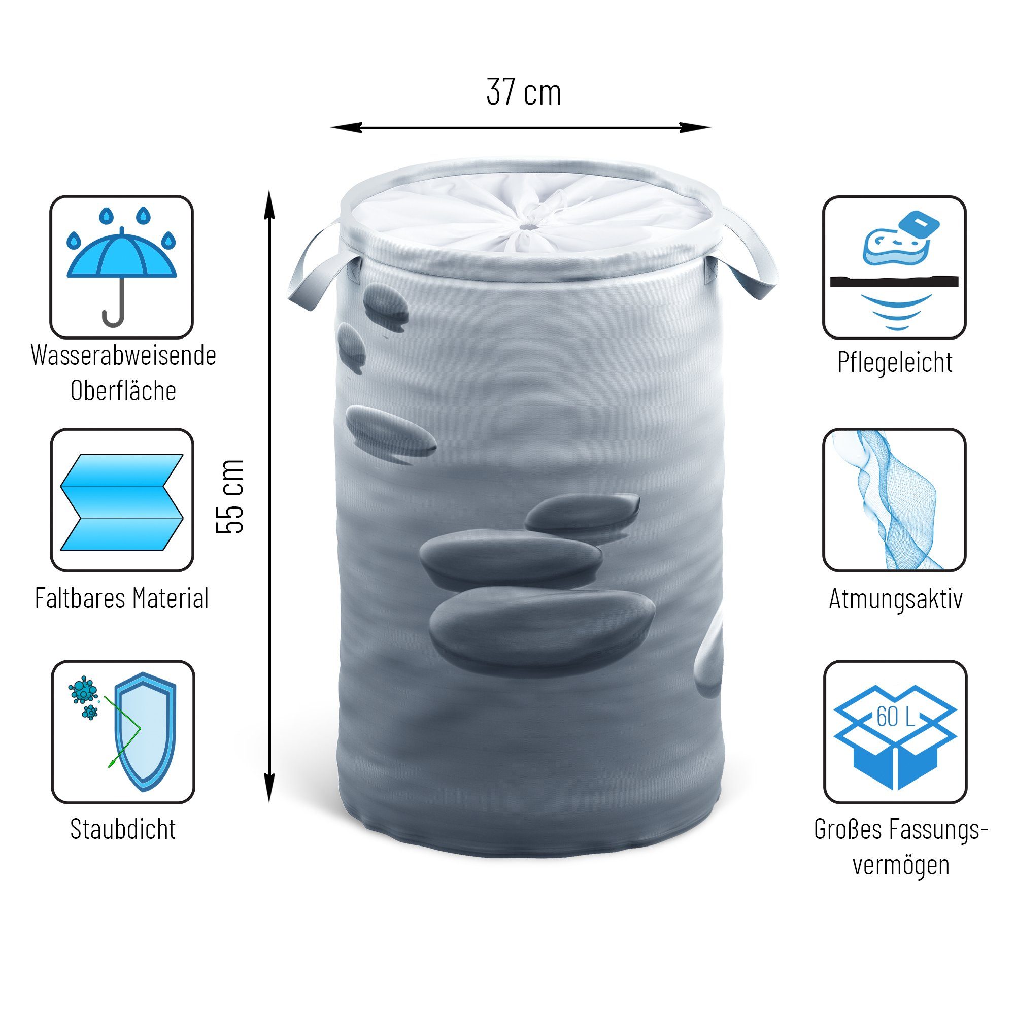 Sanilo Wäschekorb Black Stones, 60 Liter, faltbar, mit Sichtschutz und Grif günstig online kaufen