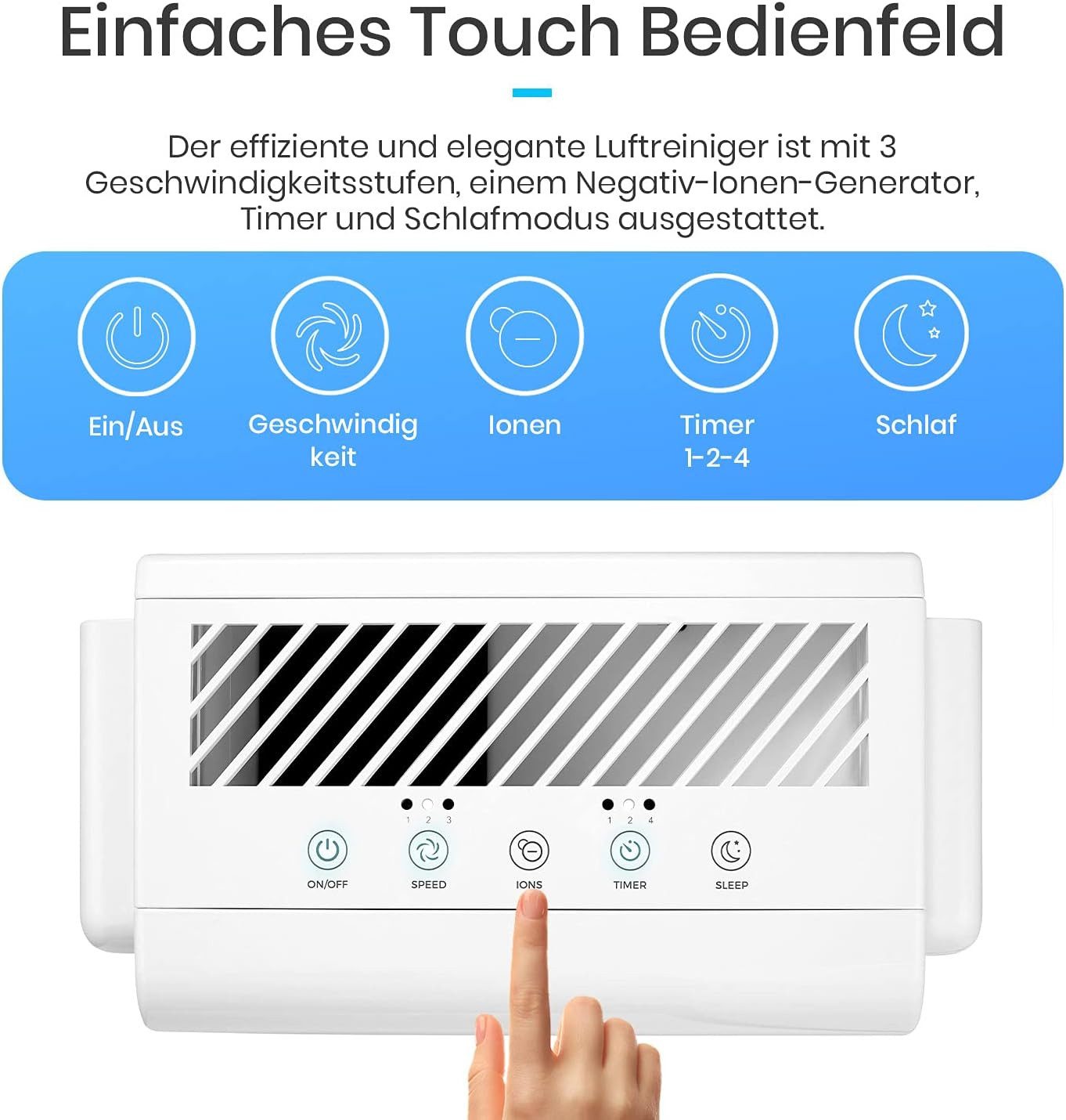 Pro Breeze Luftreiniger mit 5-in-1 HEPA filter gegen Schimmel Staub Pollen Rauch, CADR 218m³/h, für 40 m² Räume, für Raucherzimmer, 99,97% Filterleistung, Timer, Schlafmodus