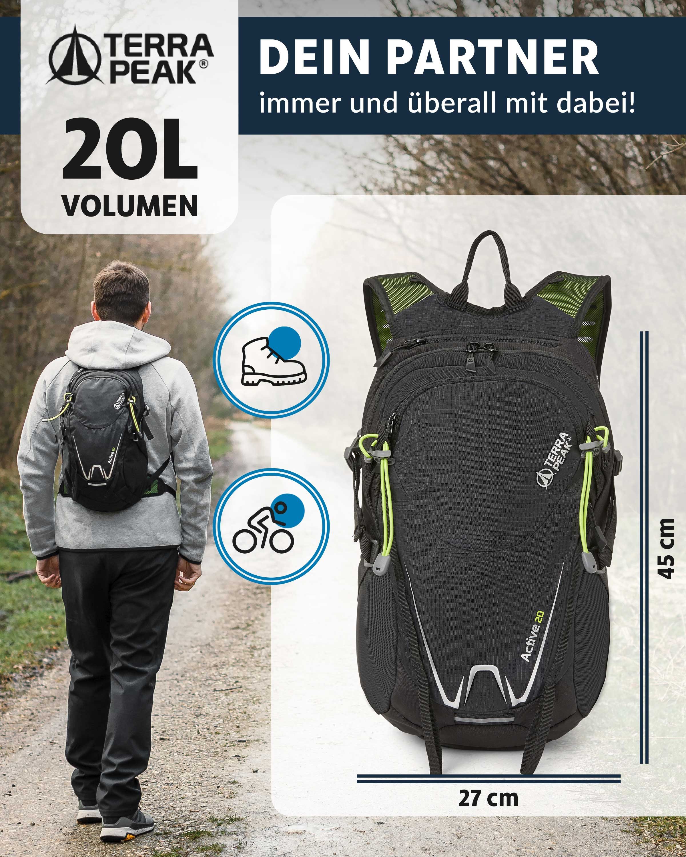 Terra Peak Sportrucksack Active 20, 20L klein mit YKK Reißverschluss Trekkingrucksack mit Hüftgurt