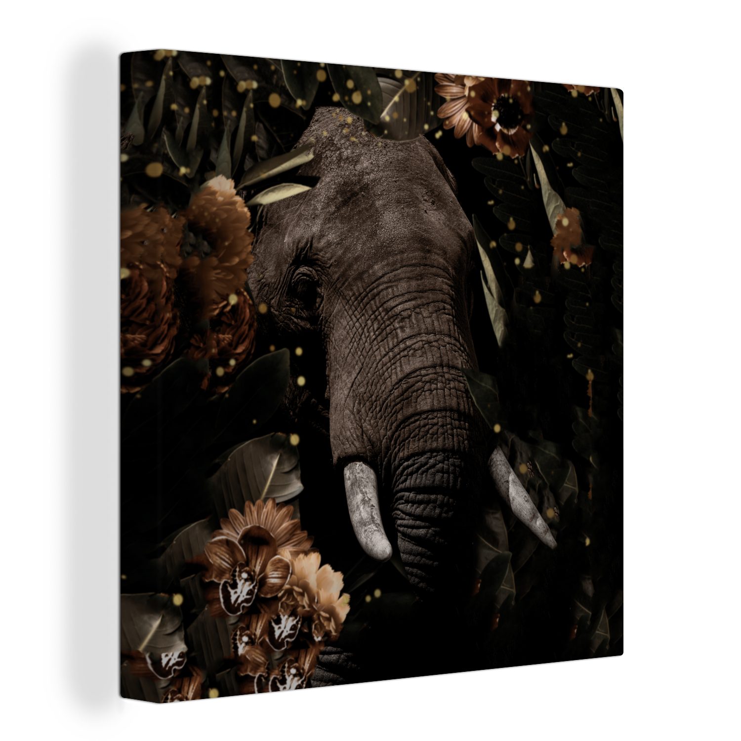 OneMillionCanvasses® Leinwandbild Elefant Schlafzimmer Bilder Leinwand Wohnzimmer Licht Blumen St), - - - für Botanisch, (1