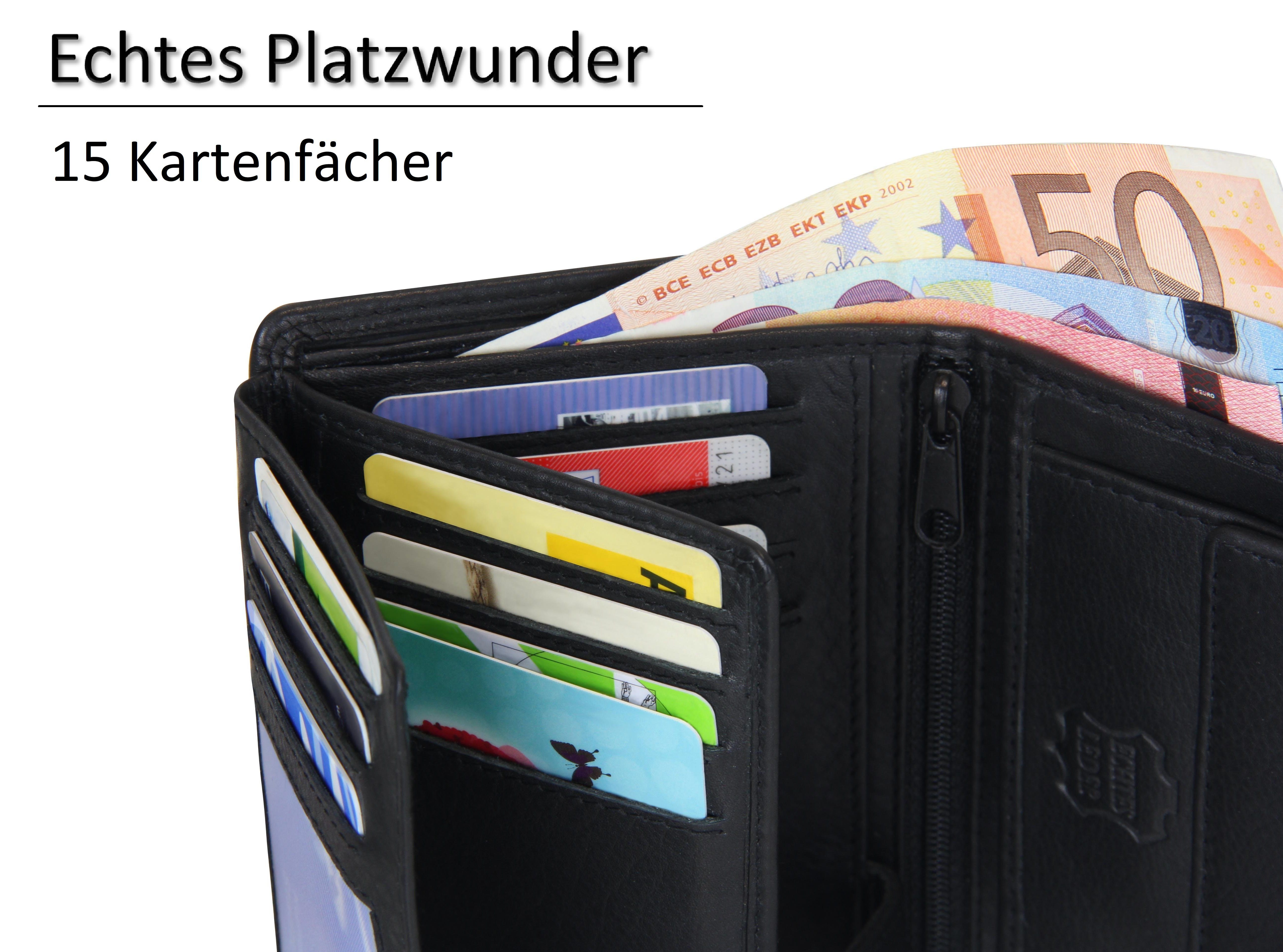 Frentree Geldbörse aus Nappa Leder mit RFID Schutz, 15 Kartenfächer, Hochformat Portemonnaie, Schwarz mit Geschenkbox – Bild 4 von 5