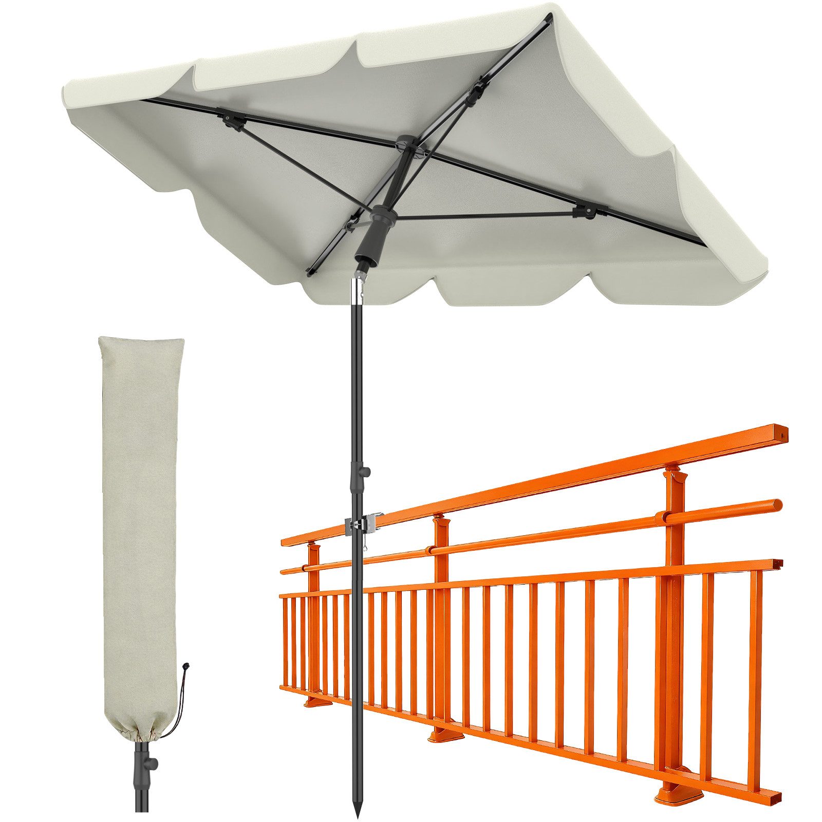 Huracan Balkonschirm Klemmbarer Balkonschirm Ohne Ständer, Rechteckig Neigbar 45°, Sonnenschirm Balkon mit UV-Schutz & Rostbeständig