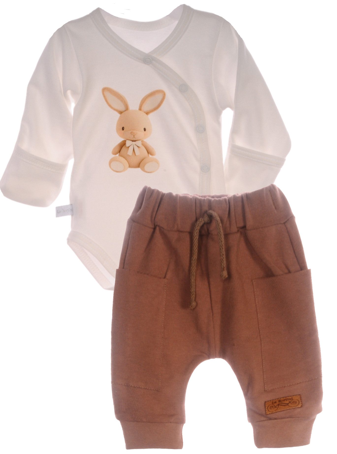 Body & Hose Baby Anzug Wickelbody mit Kratzschutz und Hose in braun