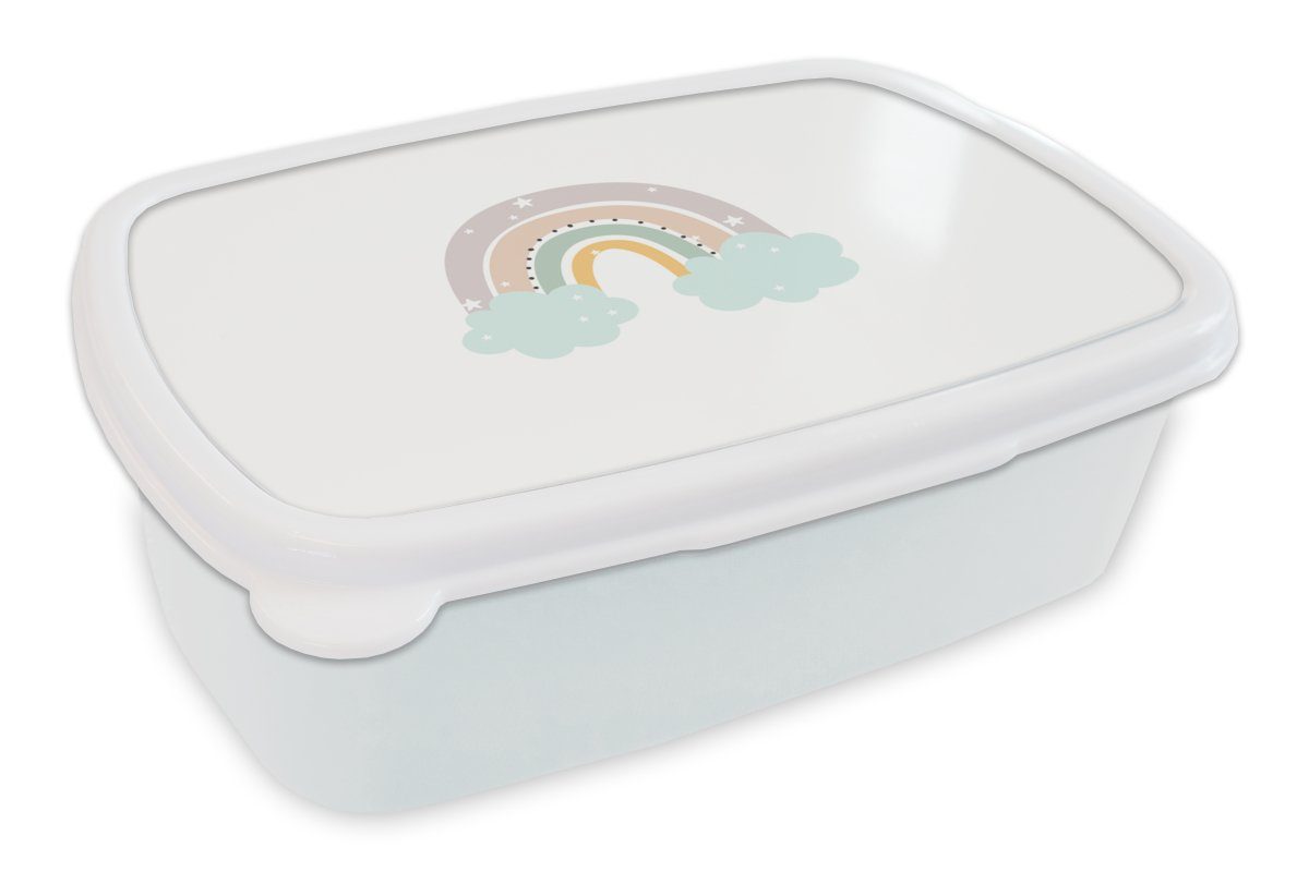 und - Brotdose, MuchoWow Kinder, Kinder Jungs und Sterne Kunststoff, (2-tlg), weiß Lunchbox - - Mädchen - Regenbogen Punkte Erwachsene, für Brotbox für Wolken