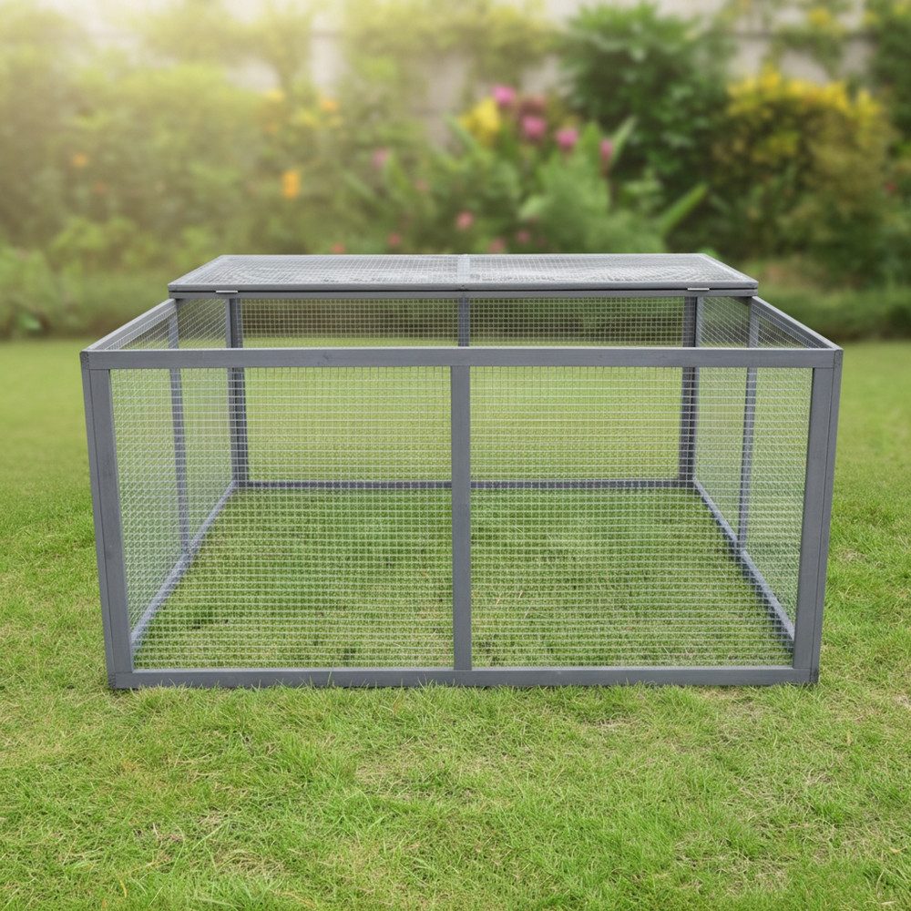 Melko Freigehege Kleintierstall Freilauf Kaninchenstall Hasenkäfig Hasenfarm Auslauf, 120 x 120 cm, aufklappbarer Deckel, Edelstahlscharniere
