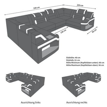 Sofa Dreams Wohnlandschaft Ledercouch Sofa Leder Padua U Form Ledersofa, Couch, mit LED, wahlweise mit Bettfunktion als Schlafsofa, Designersofa
