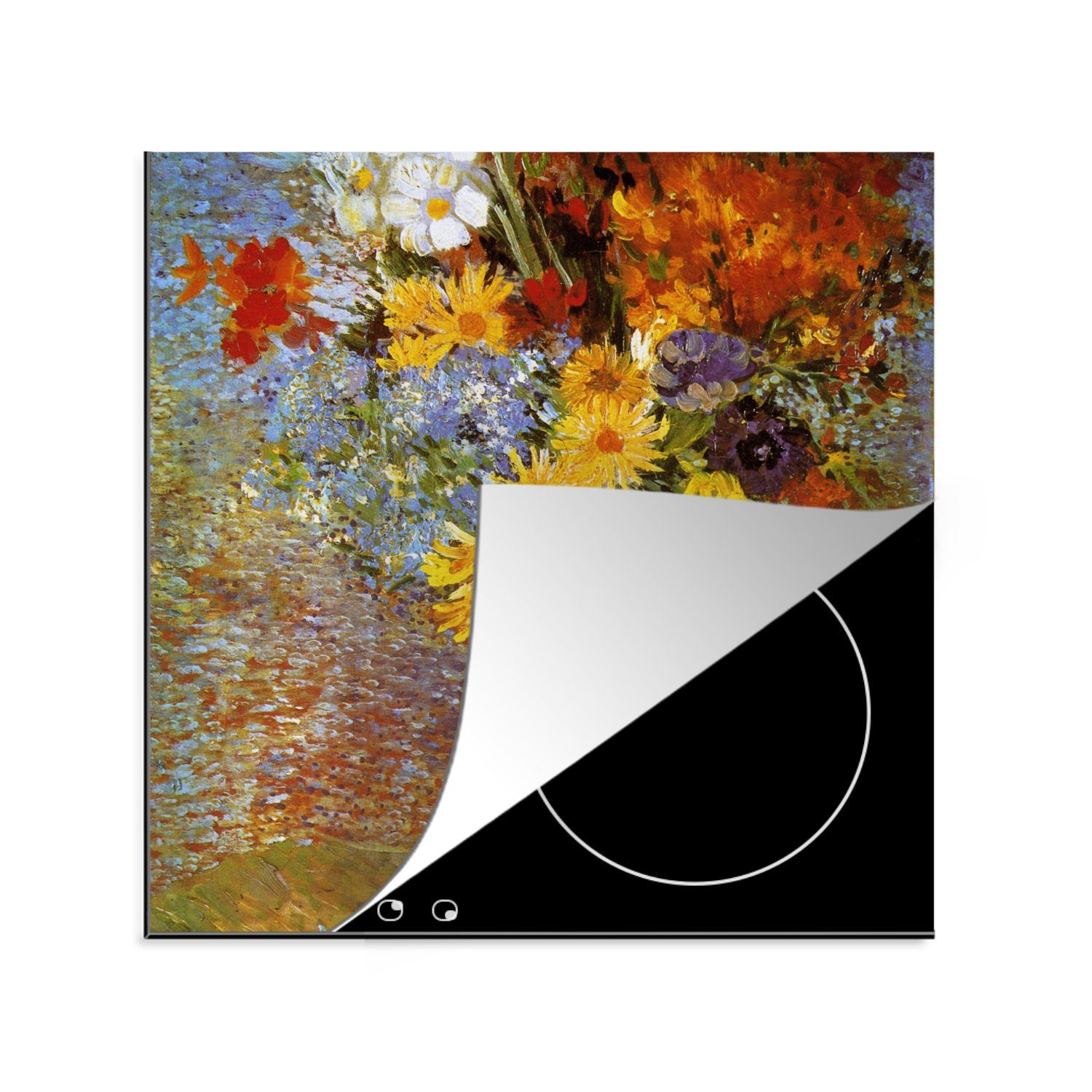 MuchoWow Herdblende-/Abdeckplatte Vase mit Gänseblümchen und Vincent Vinyl, küche cm, Arbeitsplatte 78x78 van Ceranfeldabdeckung, - Anemonen Gogh, (1 tlg), für