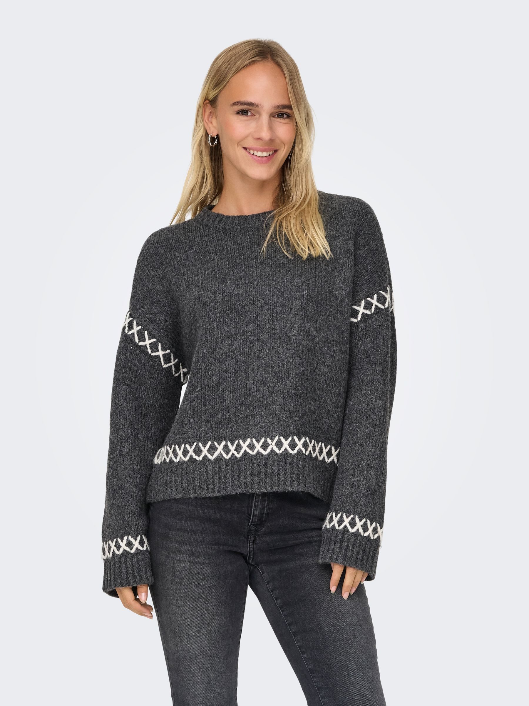ONLY Strickpullover Strickpullover Rundhals Langarm Weich Ziernähte ONLAMAN günstig online kaufen