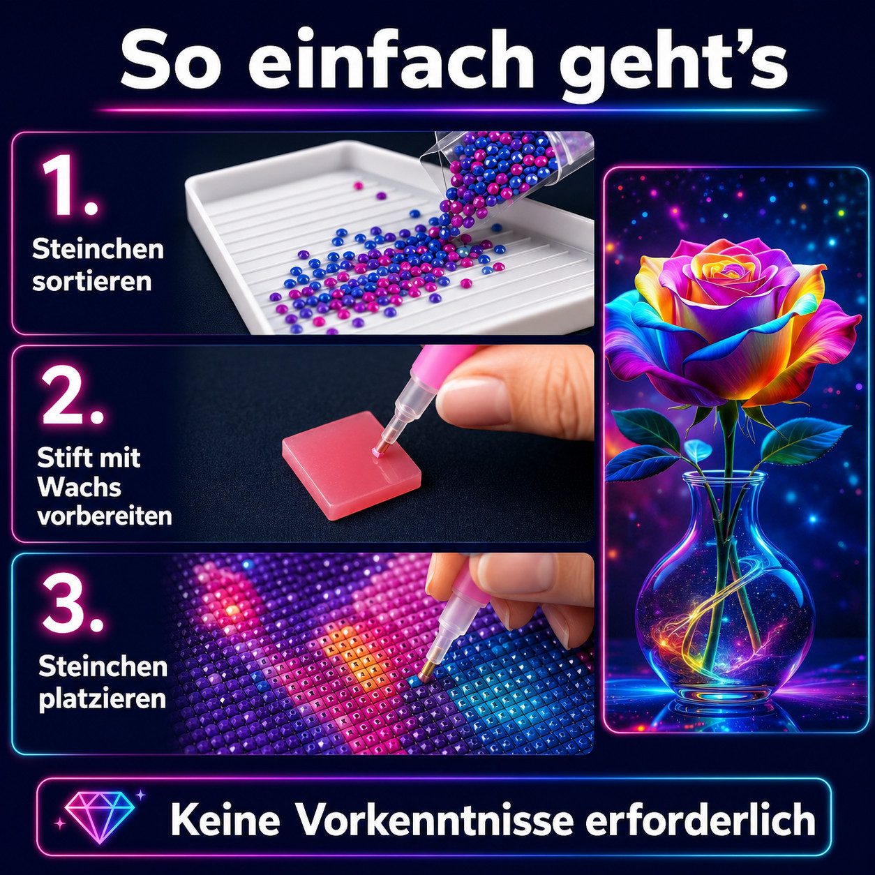 Rötting Design Malen nach Zahlen Diamond Painting Set 5D DIY - Blumen Motive Bastelsets (Komplett-Set), Diamond Painting Vollbild, Vollständiges Zubehörpaket