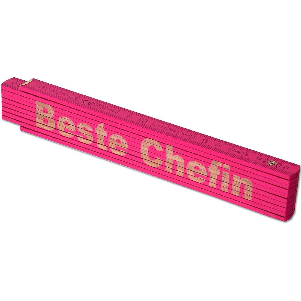 TE-Trend Zollstock Pink 2 Meter Maßstab Gliedermaßstab Gravur Beste Chefin, 90° Rasterung und Winkelmesser