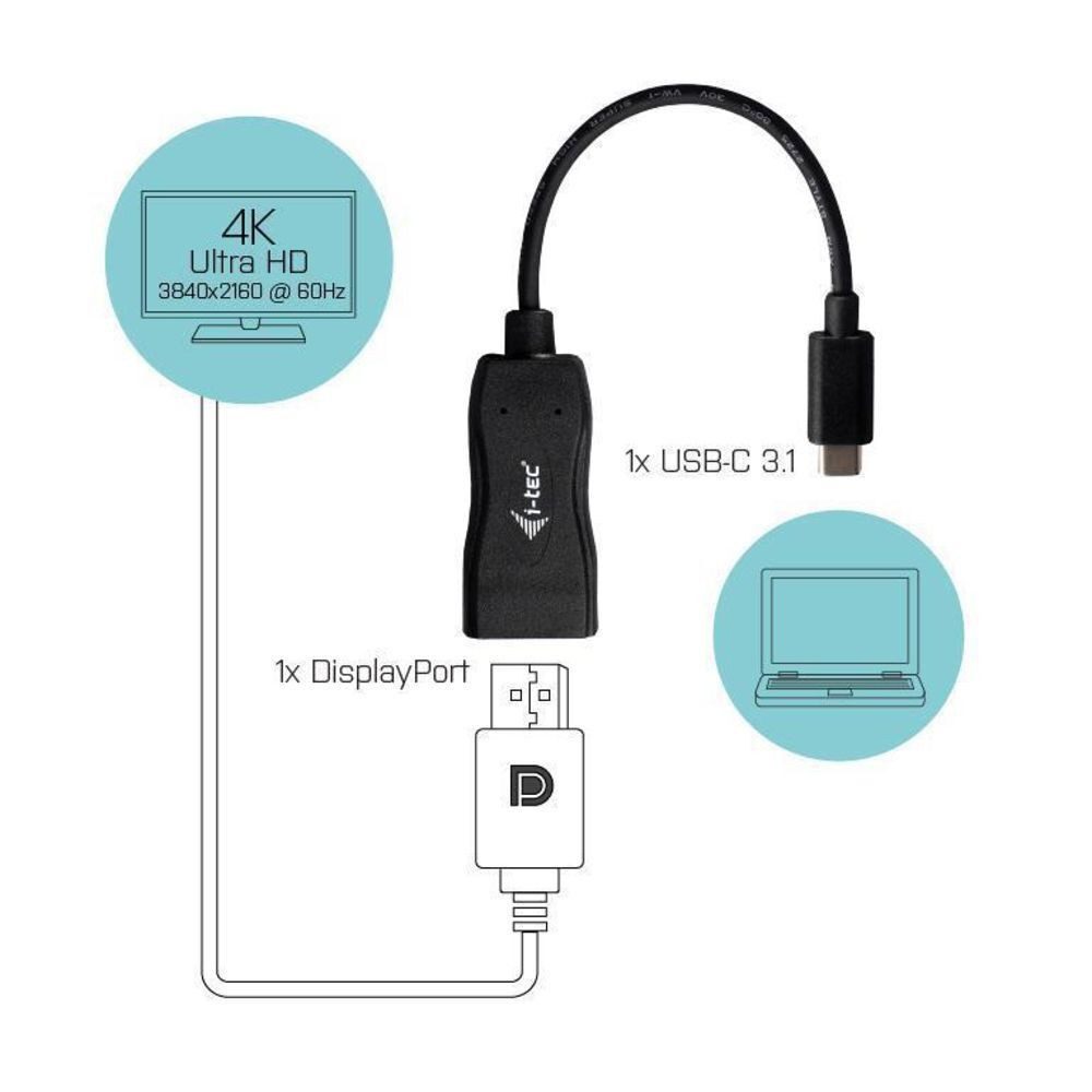 I-TEC i-tec USB-C > DisplayPort 4K Adapter für Monitore. Video-Adapter USB-C-Stecker zu DisplayPort-Buchse