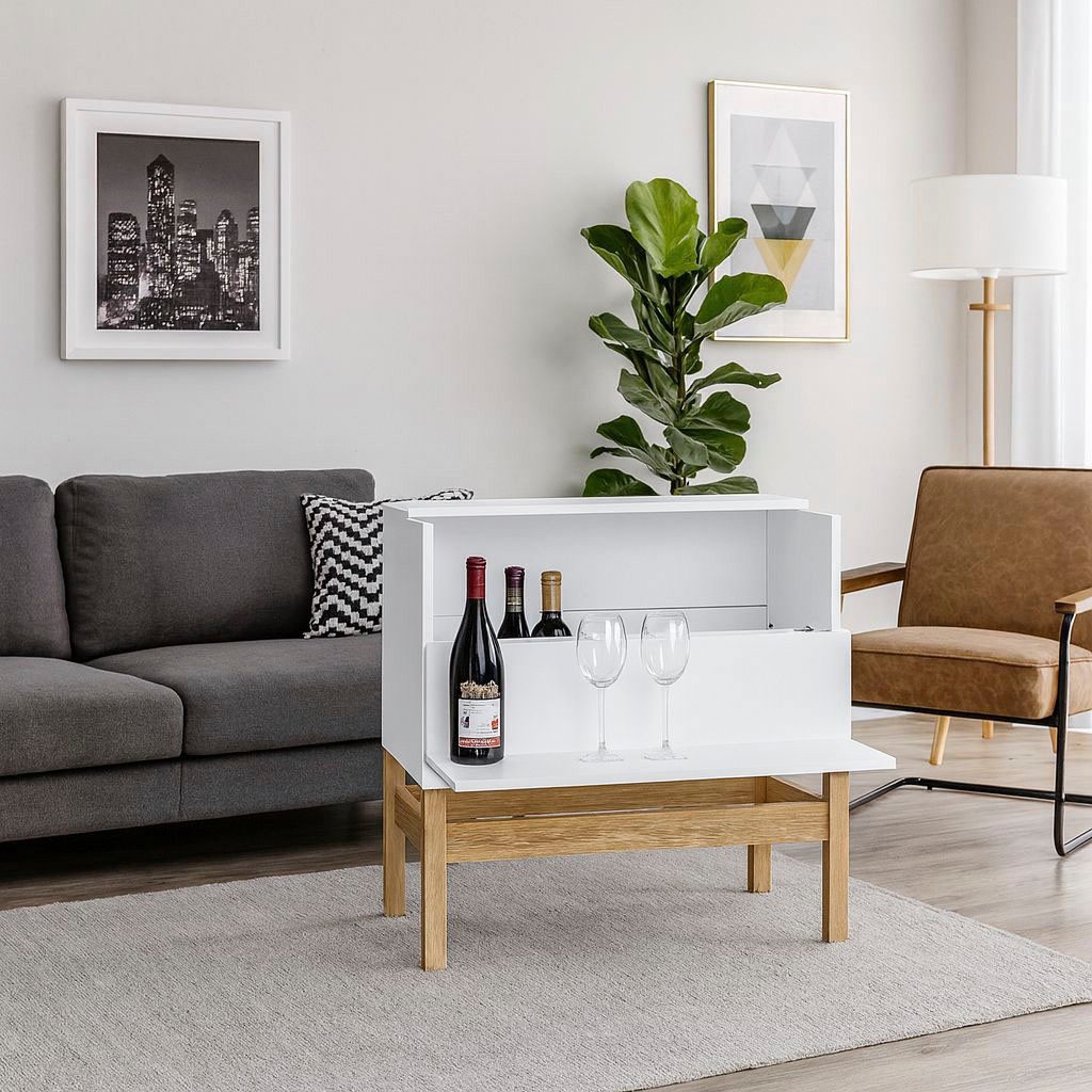 Woodman Barschrank Delian Breite 75 cm, Fußrahmen aus massiver Eiche, im skandinavian Design