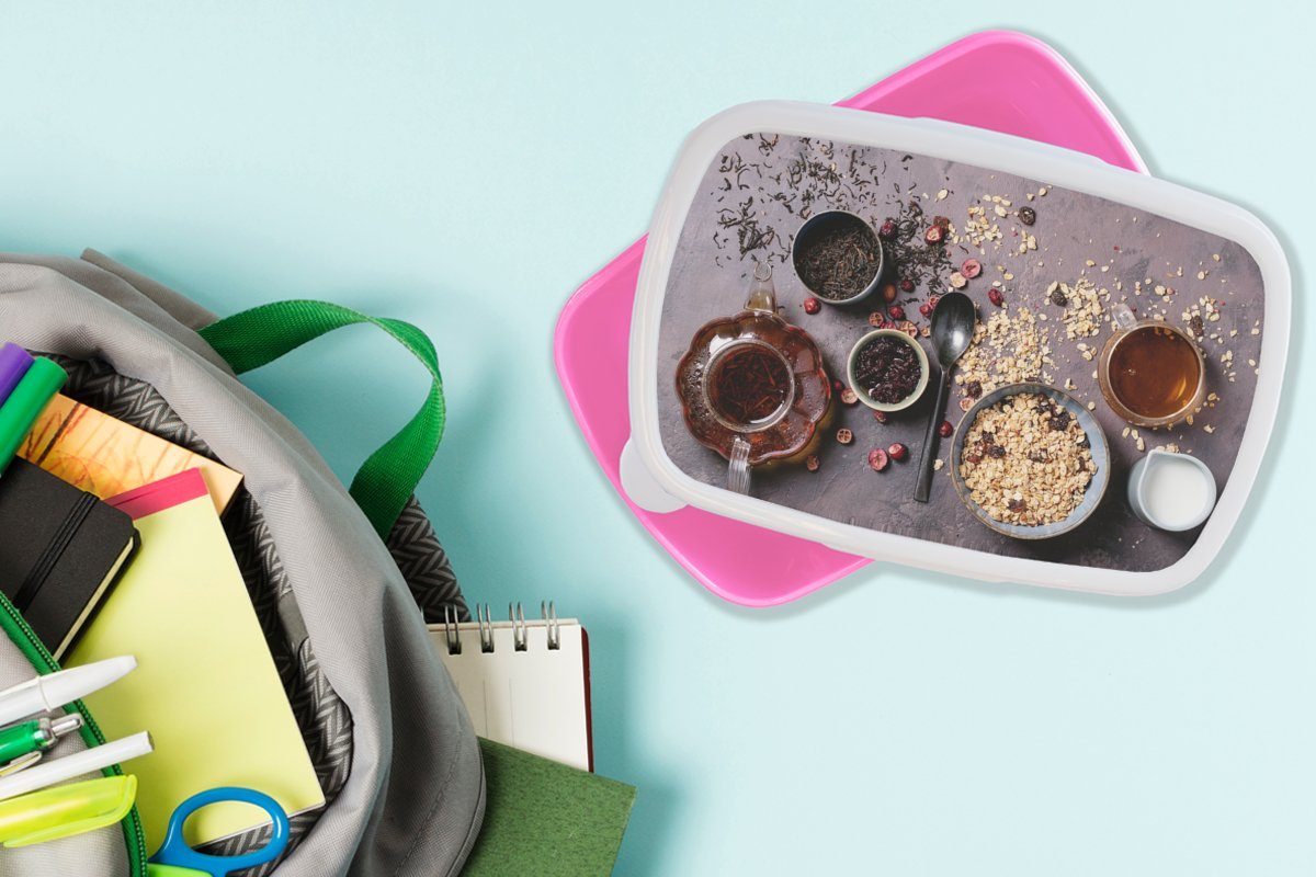 Brotbox Gewürze Getrocknete - Lunchbox Erwachsene, Snackbox, für Kinder, MuchoWow Kunststoff, Brotdose Industriell, - - rosa Früchte (2-tlg), Mädchen, Haferflocken Kunststoff