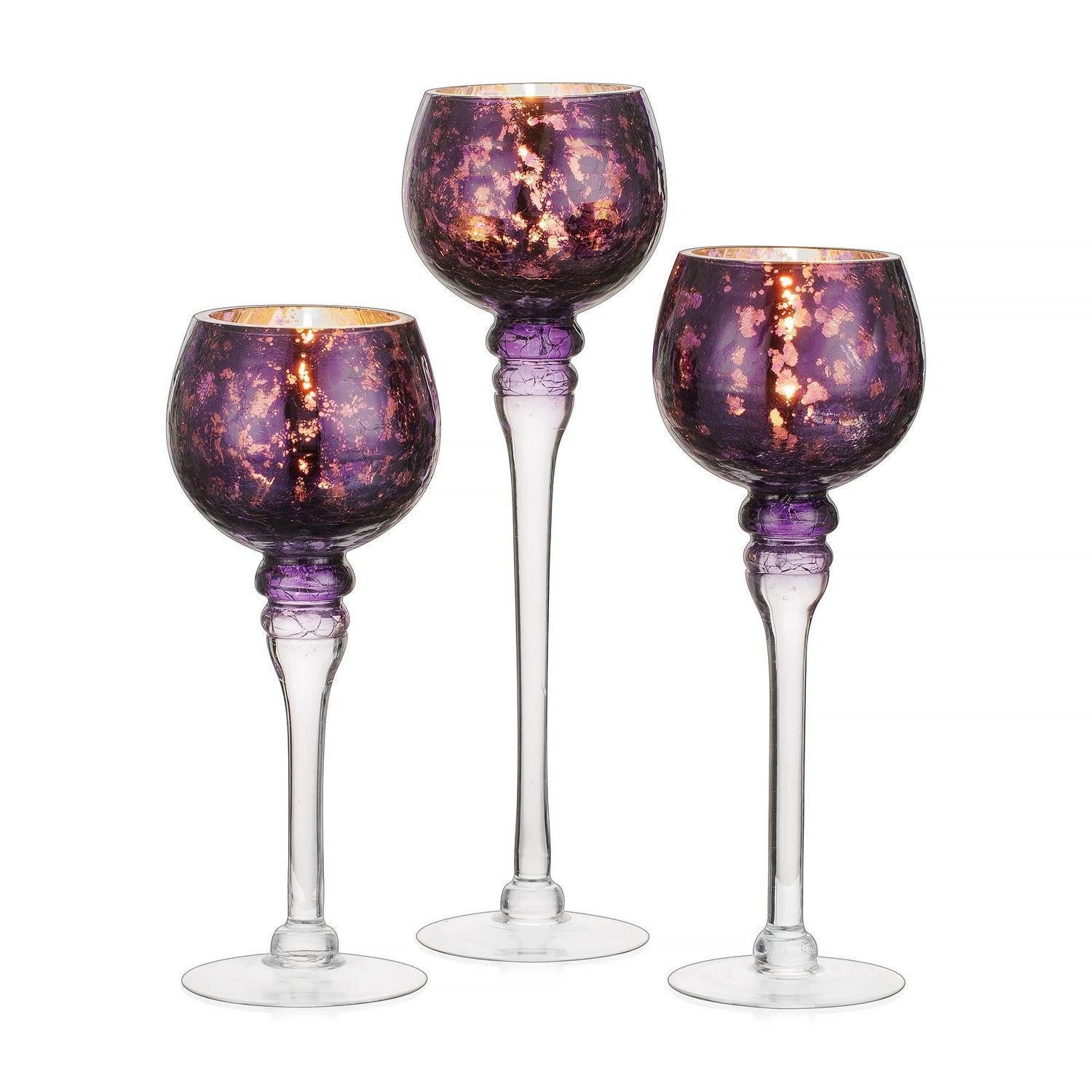 LuxusKollektion Teelichthalter Kerzenständer Glas 3er Set Violett Teelicht (3 St)