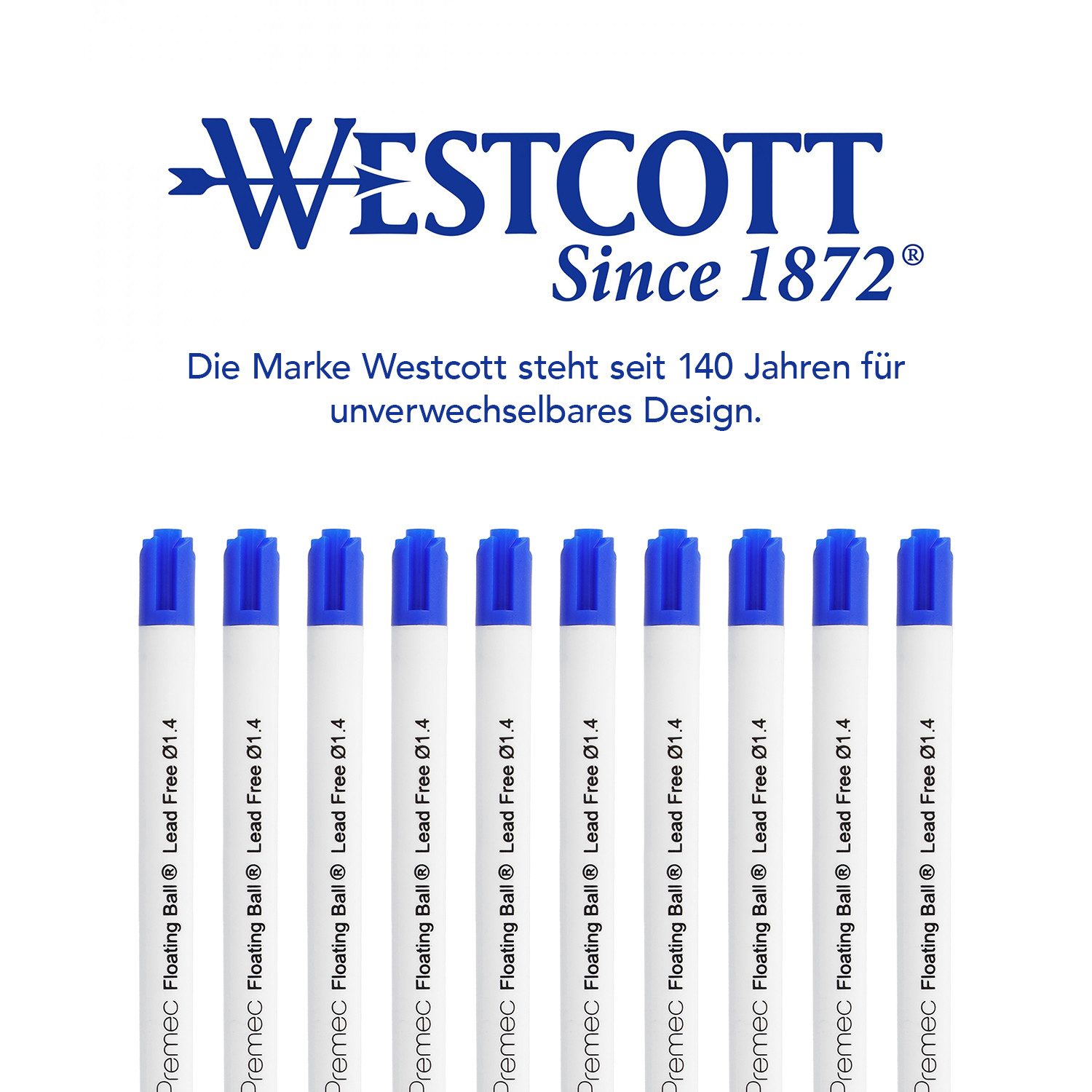 WESTCOTT Kugelschreibermine G2 Nachfüllpack Blau 10 Stück, Kugelschreiberminen XB 1,4 mm, kompatibel mit ISO Standard G2, dokumentenechte Tinte – Bild 5 von 5