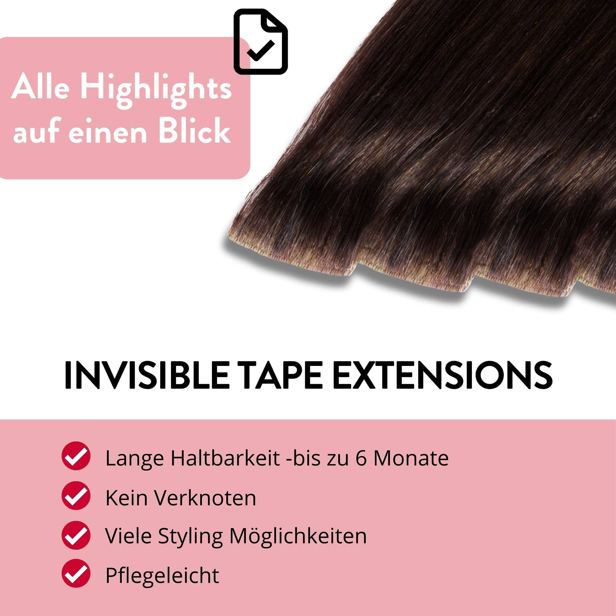 hair2heart Echthaar-Extension Invisible Tape Extensions - Premium #6/3 Dunkelblond Gold 40cm