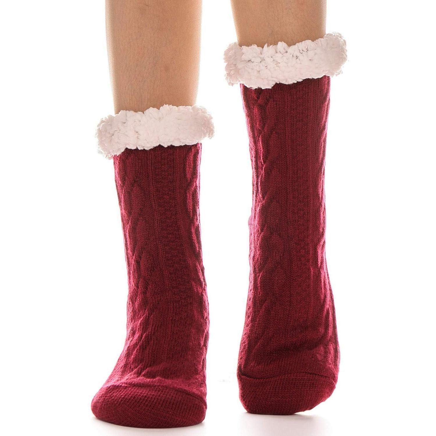 LuxusKollektion Haussocken Kuschelsocken Damen rutschfest warm rot 36-41