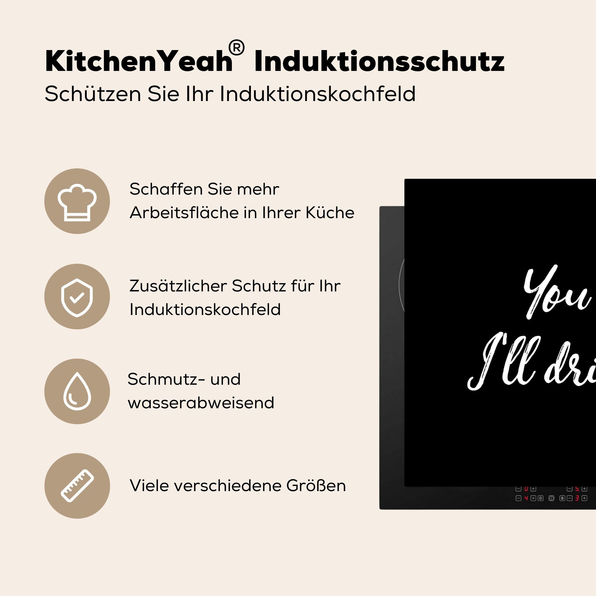 - Bier - Zitate Du - trinke tlg), Bier Ceranfeldabdeckung kochst, ich 70x52 (1 Herdblende-/Abdeckplatte - MuchoWow Mobile Kochen, cm, Vinyl, Sprichwörter Arbeitsfläche nutzbar,