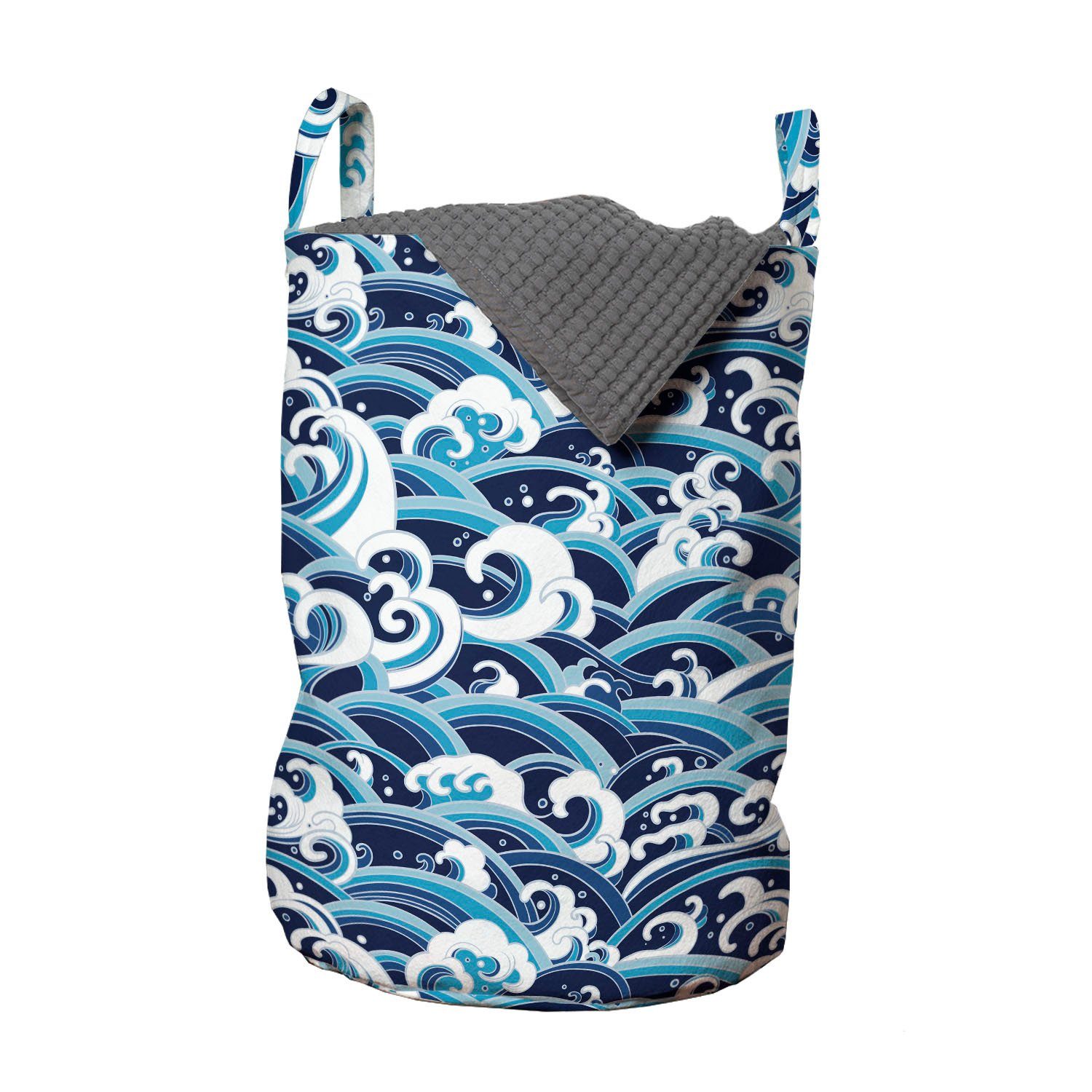 Abakuhaus Wäschesäckchen Wäschekorb mit Griffen Kordelzugverschluss für Waschsalons, japanische Welle Water Splash Schaum