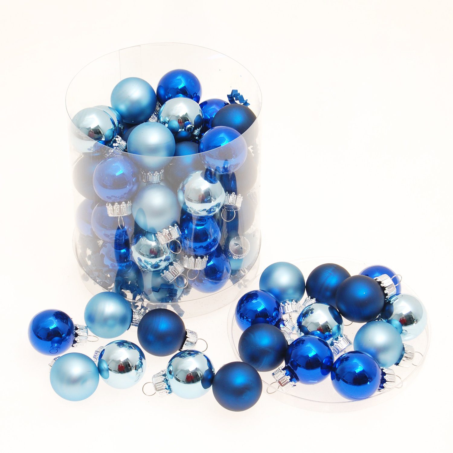 Krebs Glas Lauscha Christbaumschmuck (45 Stück) (45-tlg) Kugeldose Kugeln blauen 2,5cm mit