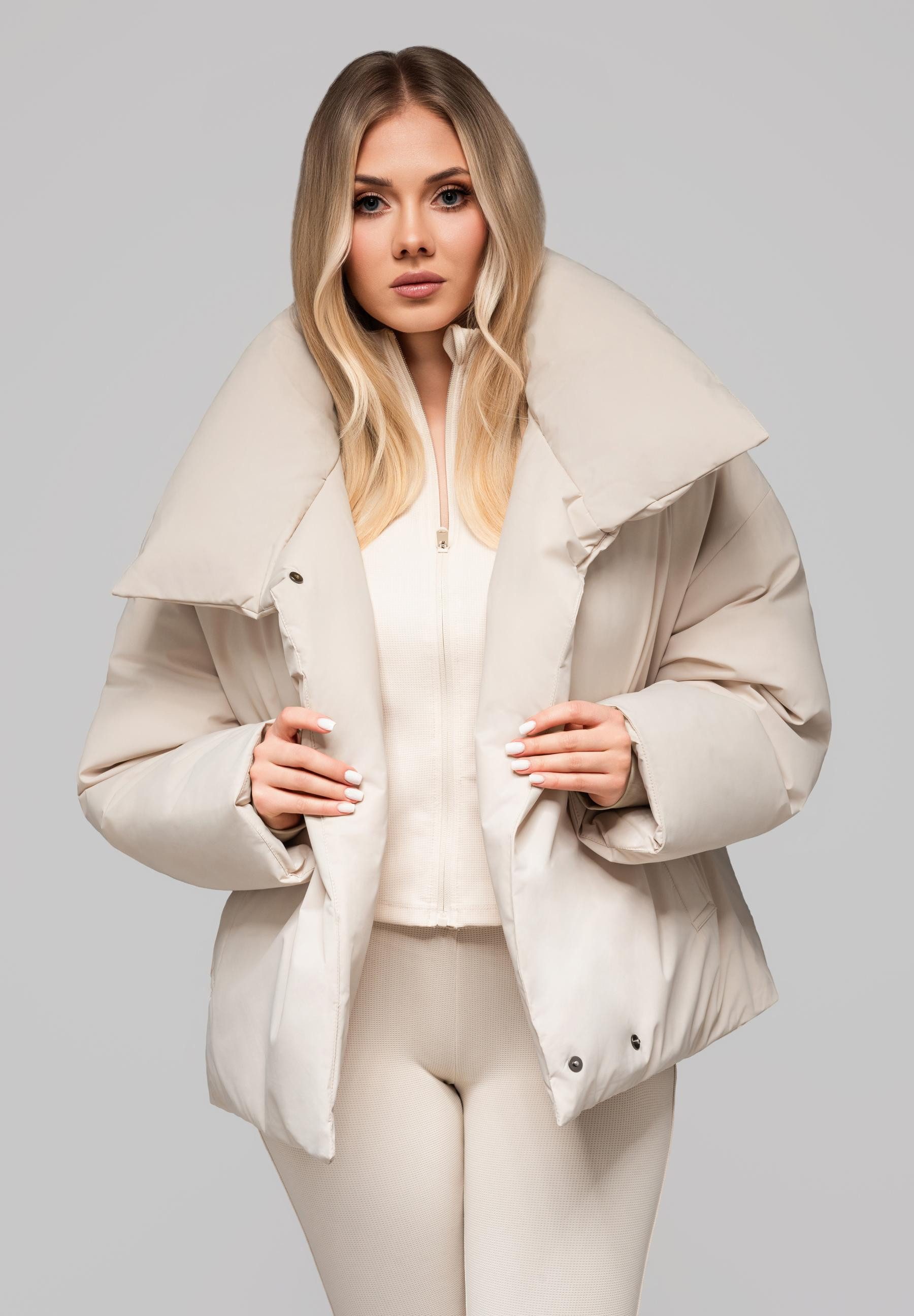 OMBRE Winterjacke Damen Winterjacke mit Oversize-Kragen – Schwarz