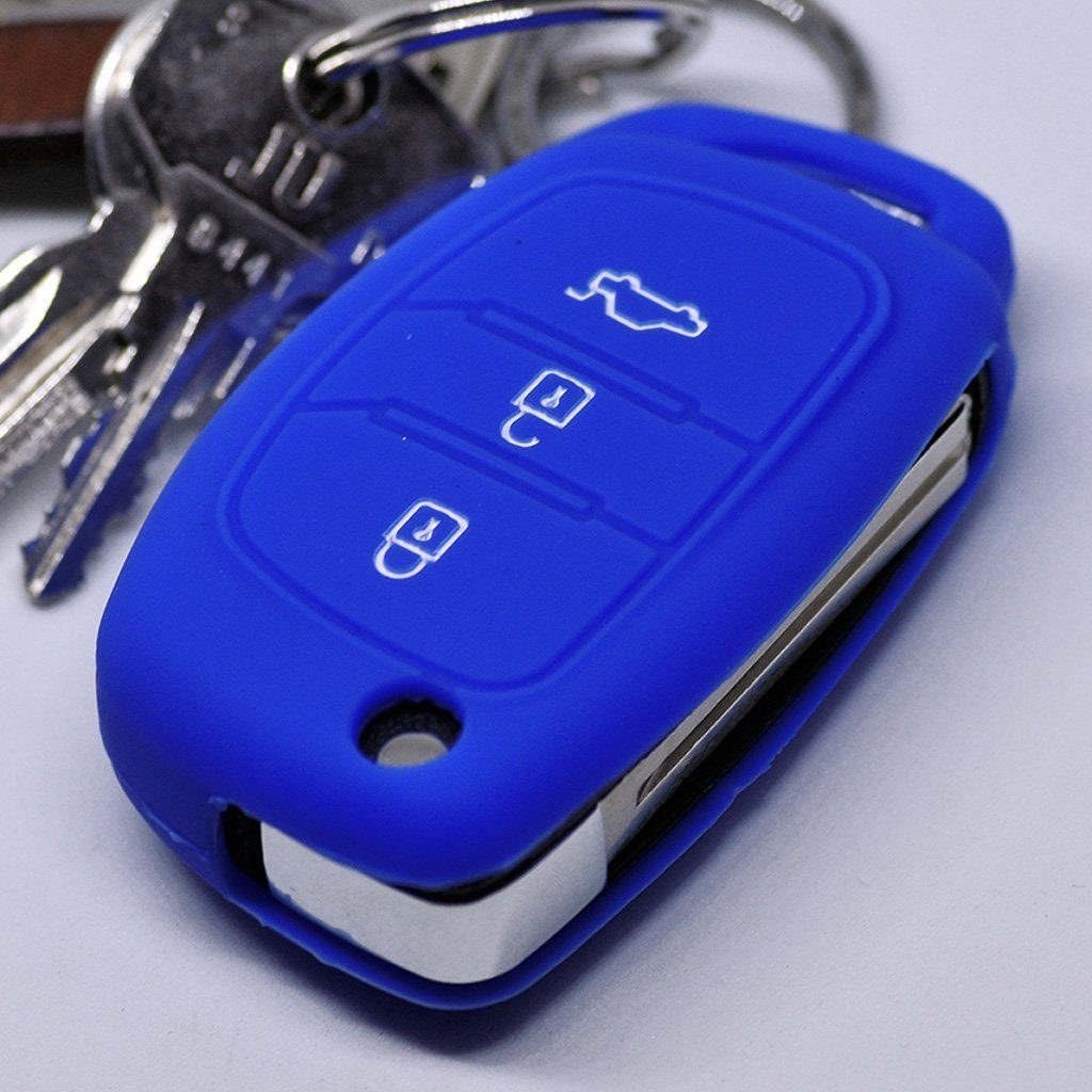 mt-key Schlüsseltasche Autoschlüssel Softcase Silikon Schutzhülle Blau, für Hyundai i10 i20 i40 ix25 ix35 Tucson Accent Ioniq Sonata Santa Fe