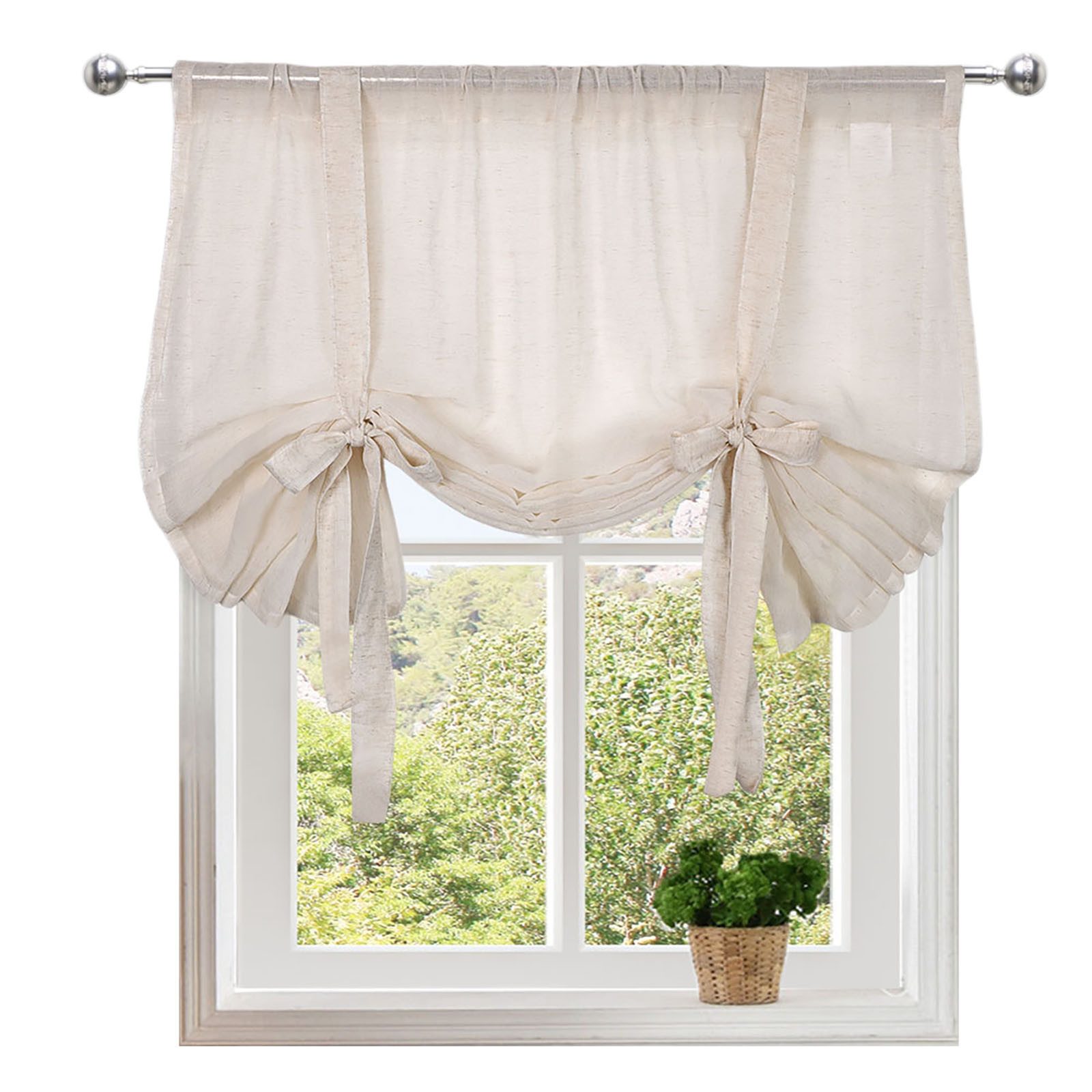 Jibenhome Raffrollo Creme Vintage Vorhang mit Bindebänder Leinen,Stangentas günstig online kaufen
