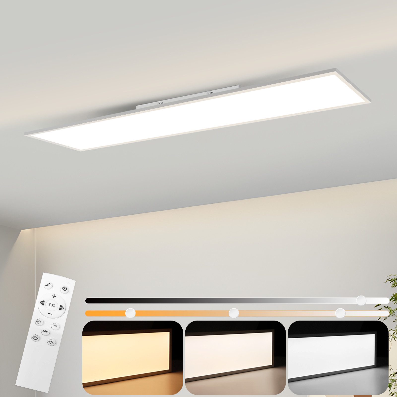 Nettlife LED Panel Deckenleuchte 100/120x30CM Schwarz/Weiß Dimmbar 40W mit Fernbedienung, Dimmbar, LED fest integriert, warmweiß/neutralweiß/kaltweiß Deckenlampe für Wohnzimmer Büro Flur