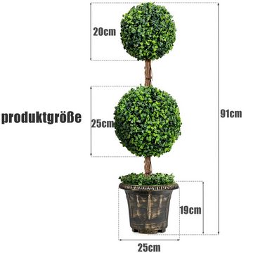 Kunstpflanze, COSTWAY, Höhe 90 cm, Kugelbaum mit Topf & 2 Kugeln, 90cm