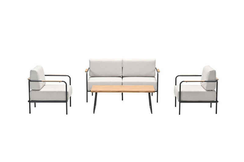 GMD Living Gartenlounge-Set LISBOA, (Loungemöbel, 4-tlg., Set aus 1 x 2-er Sofa, 1x Tisch, 2 x Sessel und Polsterkissen), hochwertige Verarbeitung, hoher Sitzkomfort, keine Montage