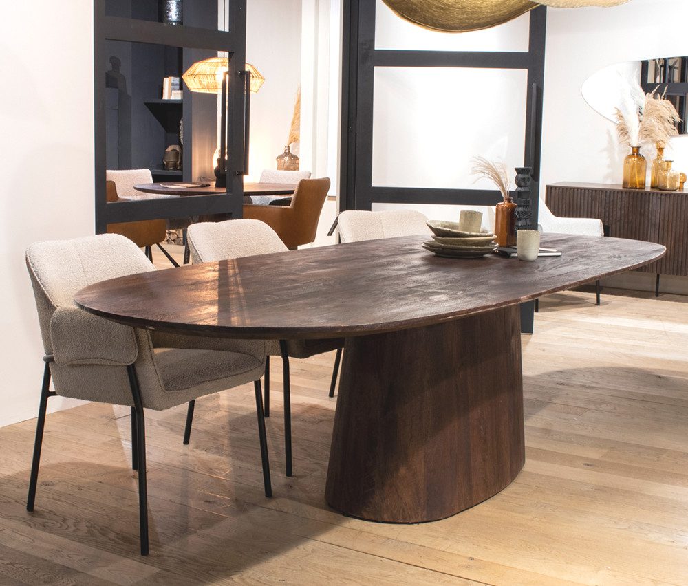Maison ESTO Esstisch oval Mango Holz massiv Esszimmertisch braun, Auswahl: Länge 250 x Breite 110 cm oder Länge 300 x Breite 110 cm